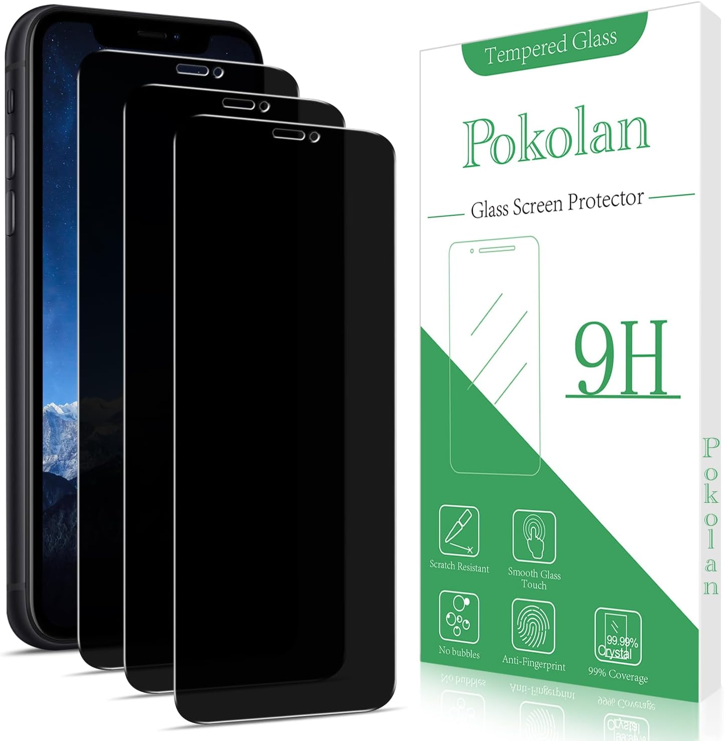 Pokolan 3 Pack Privacy Screen Protector for Iphone 11, XR, anti Spy Tempered Glass, 9H Hardness, Case Friendly, anti Scratch, Bubble Free, Easy to Install image number 2