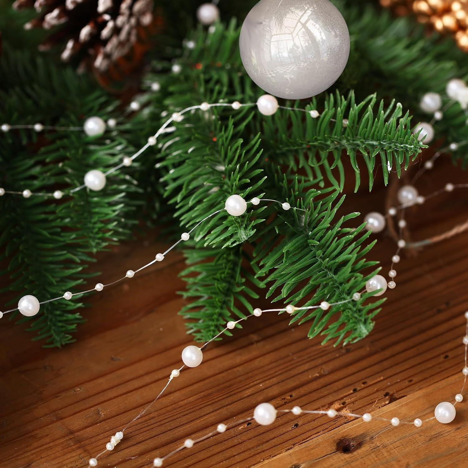 Pangda 65.6Ft Artificial Pearl Beads Garland Plastic Beaded String Strands Chain Ornament Roll for DIY Craft Christmas Tree Wedding Valentines Party Decoration Floral Centerpiece Supplies(Ivory)