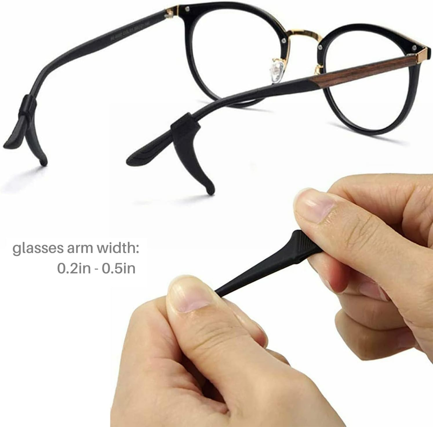 3 Pairs Anti-Slip Glasses Ear Grip, Premium Silicone Eyeglass Ear Grips, Safety Eyewear Retainers for Sunglasses, Spectacles, Presbyopia Glasses, Reading Glasses and Sports Glasses - Black image number 4