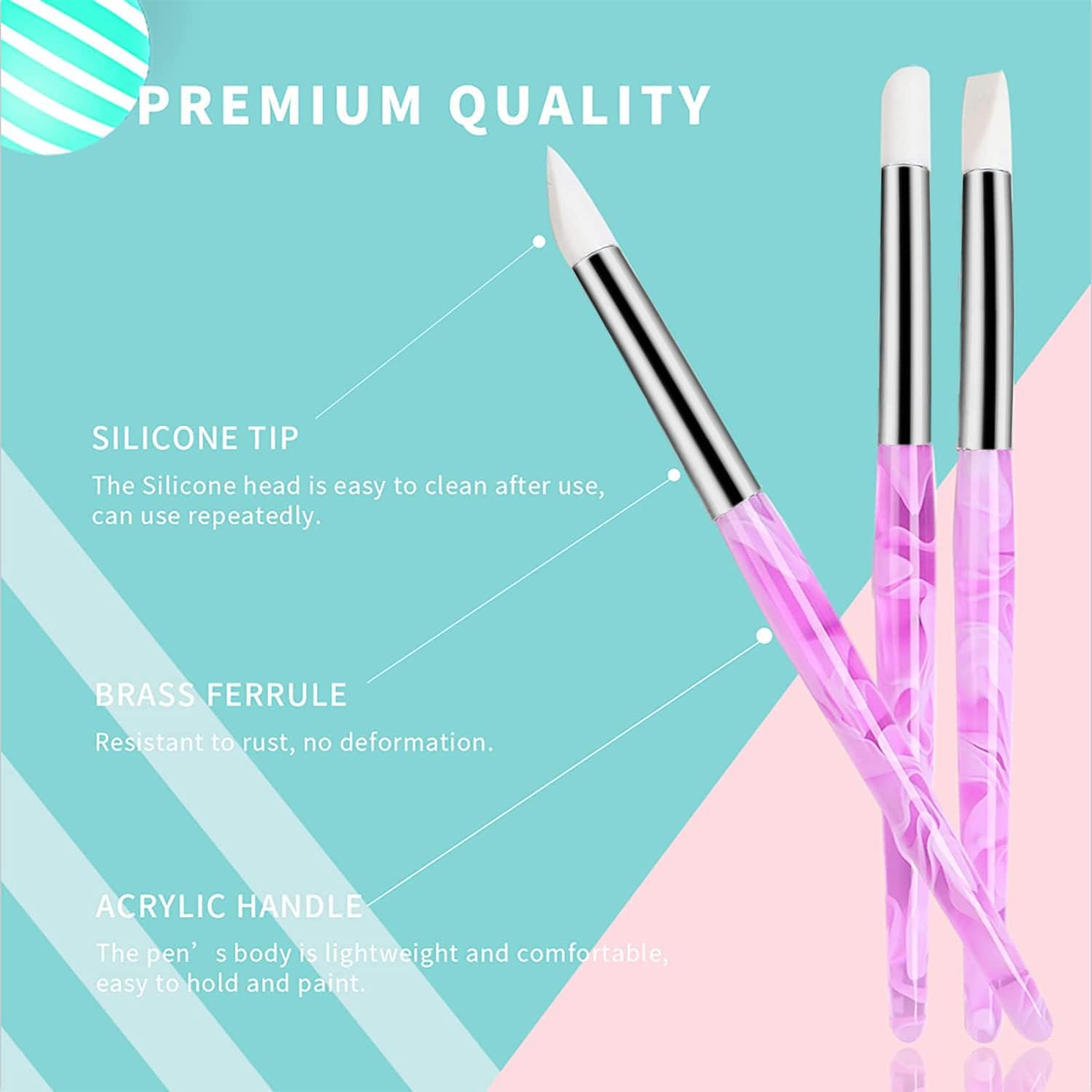 BQAN 5Pcs Nail Art Sculpture Pen, Silicone Nail Art Brushes for Gel, Acrylic Nails, Foil Carving, Drawing & Shaping, Nail Art Tools for Home Salon image number 4