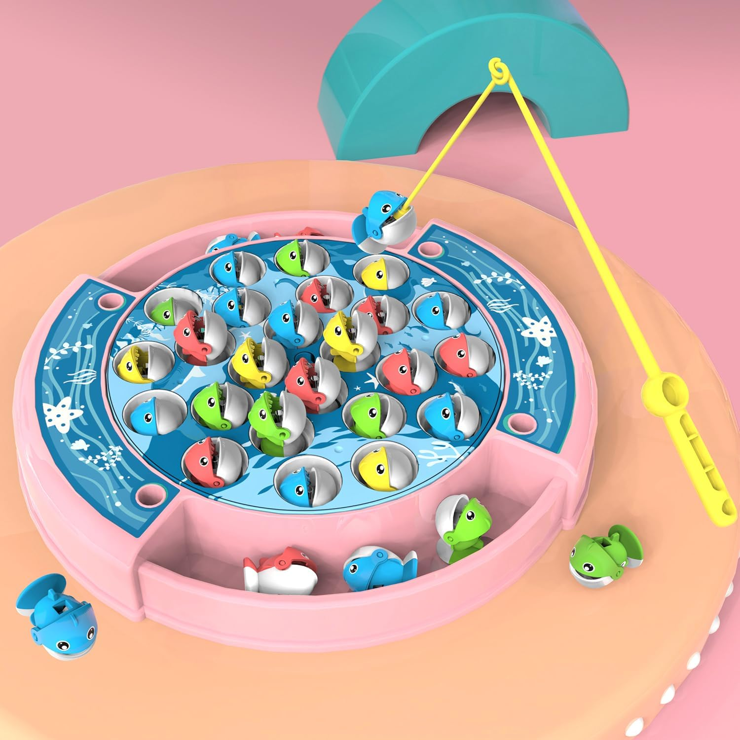 Fish Toy Kids Fish Game, Magnetic and Hook Fishing Game for Kids (Pink) image number 2