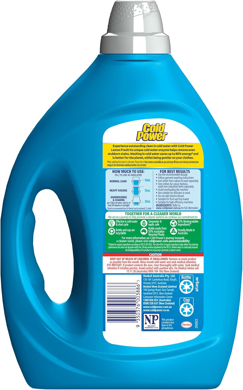 Cold Power Lemon Fresh Laundry Liquid Front + Top Loader Advanced Cleaner 2 Liter image number 1