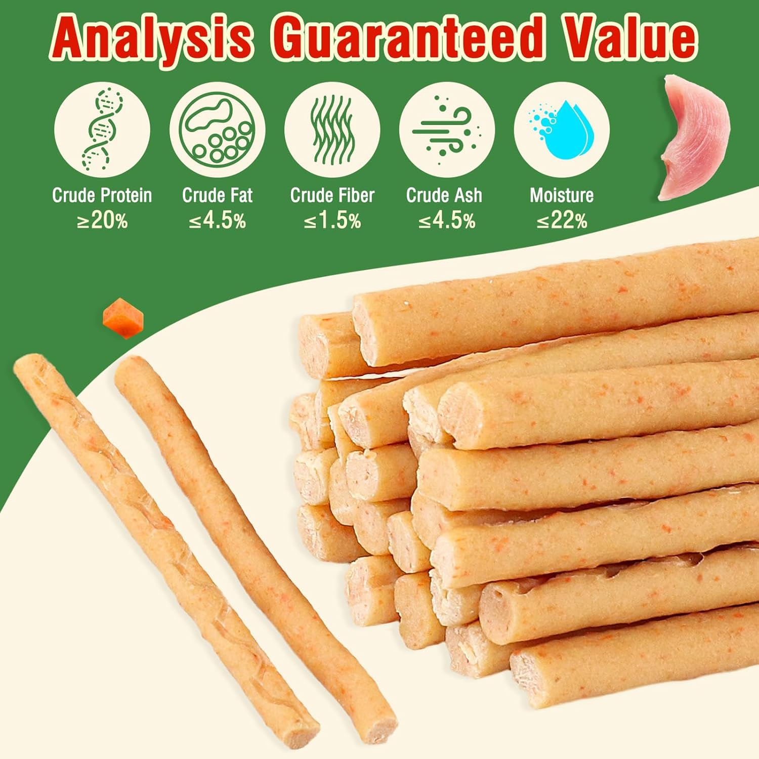 Healthy Dog Chicken and Carrot Stick Treats，Natural Chewing Sticks with Vitamins for Dental Health, Dog Treat for All Breeds, Puppy to Adult 7.05 Oz（200G）