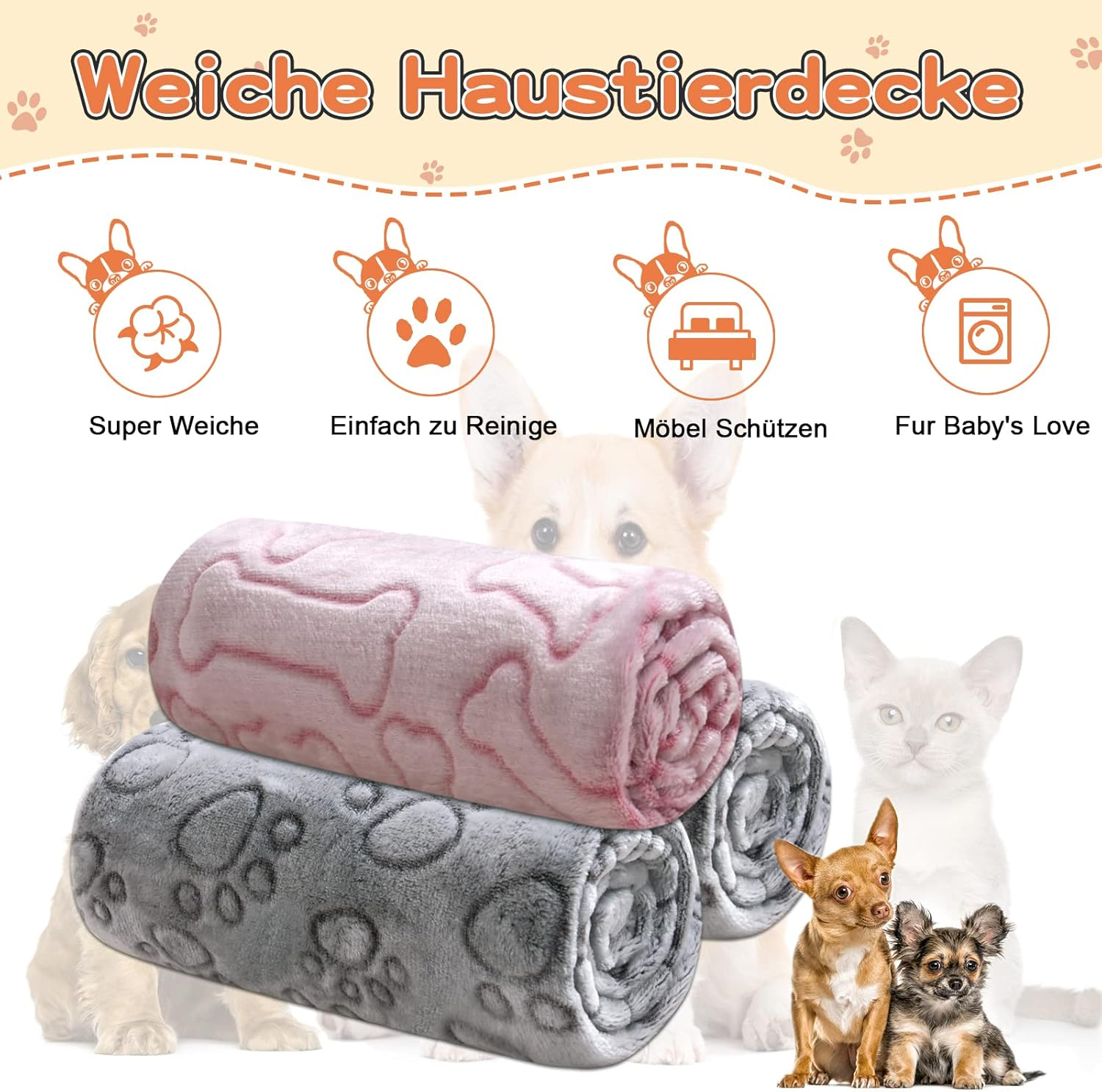 Gorgelly 1 Pack of 3 Dog Blankets, Soft Pet Blanket, Washable, Cuddly Blanket, Fluffy for Small, Medium Dogs, Cats, Sofa Protector for Dogs, Dog Blanket for Travel, 60 X 50 Cm image number 5