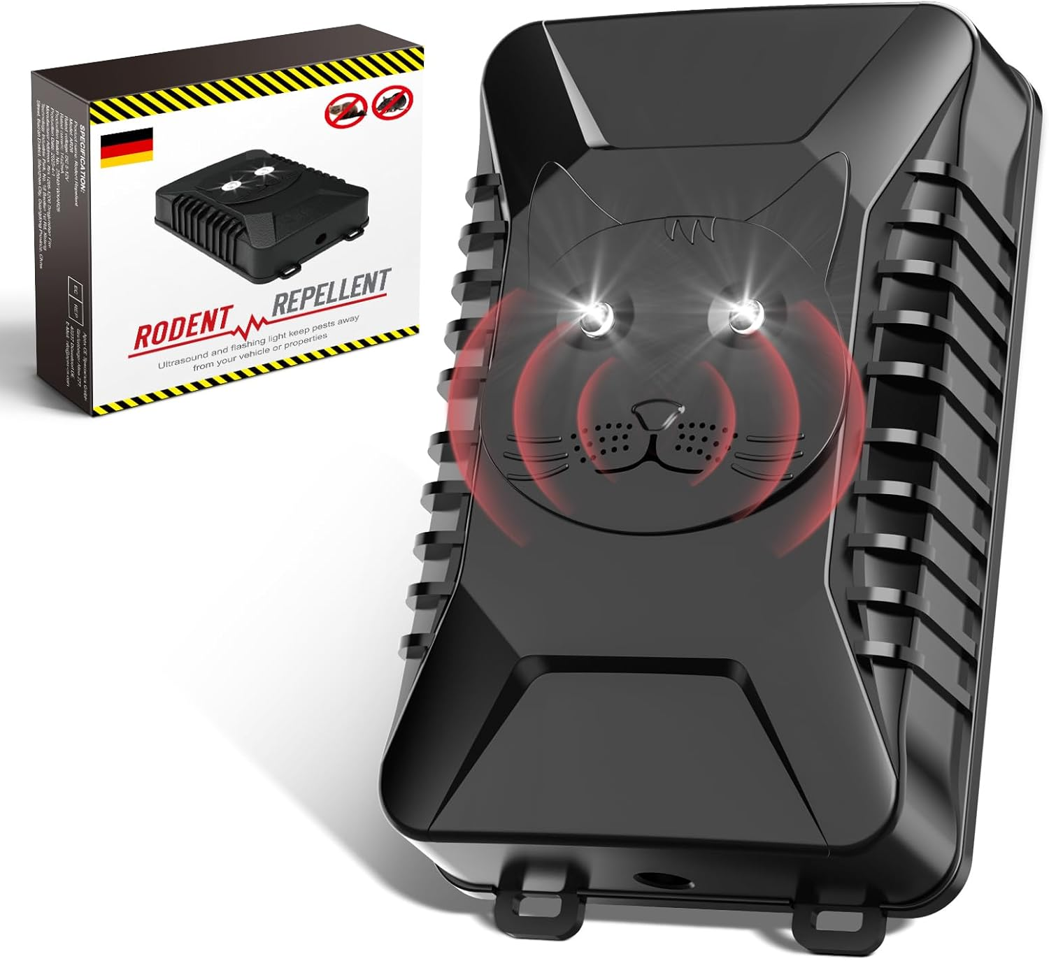 Marten Deterrent Car, Ultrasonic Marten Repellent, Supports USB Charging and 4 AA Batteries, 18-36 Khz Marten Protection with Flash Light, Connects to 12 V Car Battery, for Car, Engine Compartment image number 6