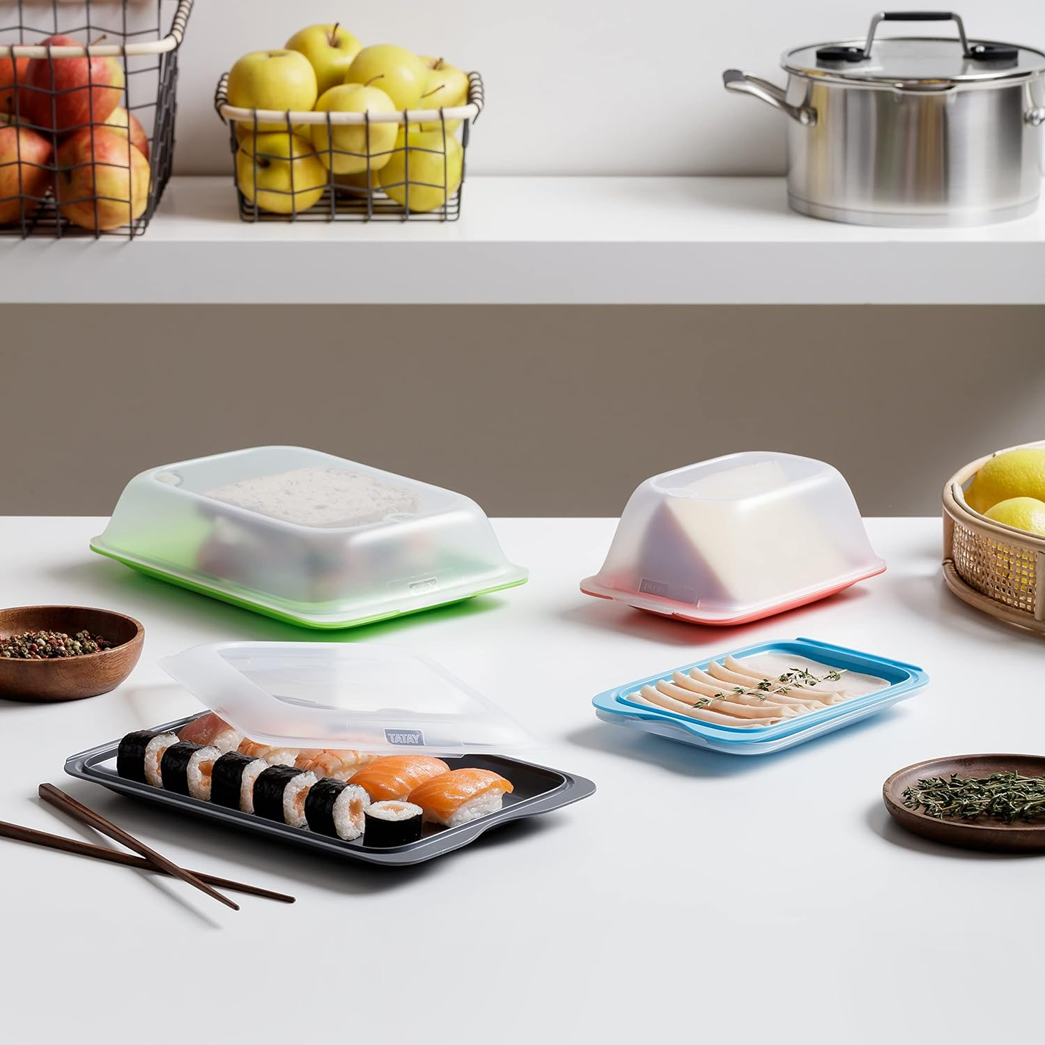 TATAY Set of 3 Pieces Cold Cuts & Meats Storage Fresh, BPA Free, Reusables, Stackables, Dishwasher & MWO, Measures 17 Cm X 3.2 Cm X 25.2 Cm image number 1