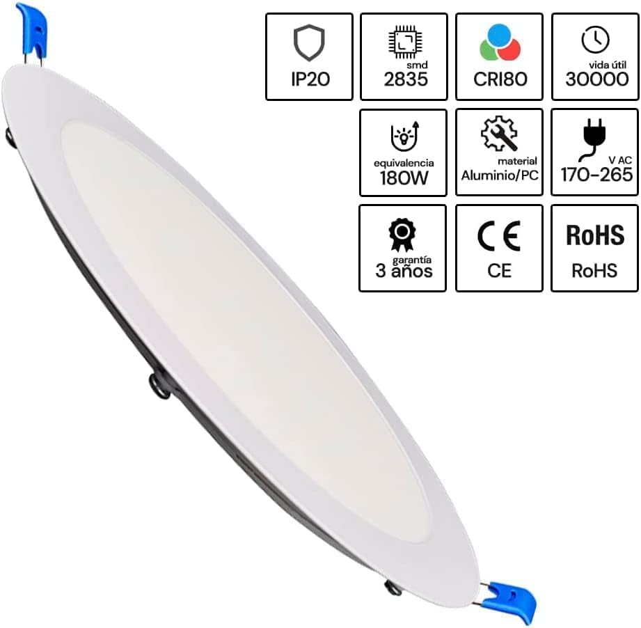 LEDUNI &reg; Downlight round LED Panel 20W Circular 2000LM Cold White 6000K Angle 120 IP40 OPAL Aluminium 225 X 12Hmm Cutting Dimension 205Mm image number 2