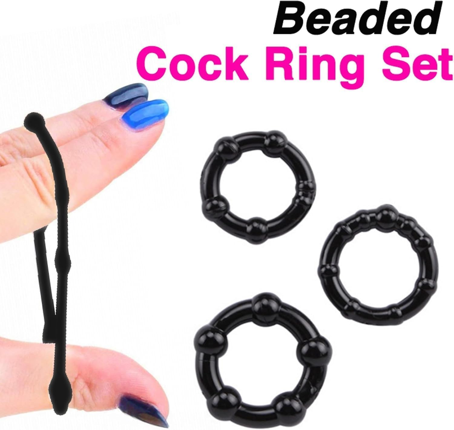 Silicone Soft Ring Set for Men with 3 Different Sizes, Beaded Cock Ring for Delayed Ejaculation, Penis Enhancement Erection Aid Sex Toy (Mix Three Rings) image number 3