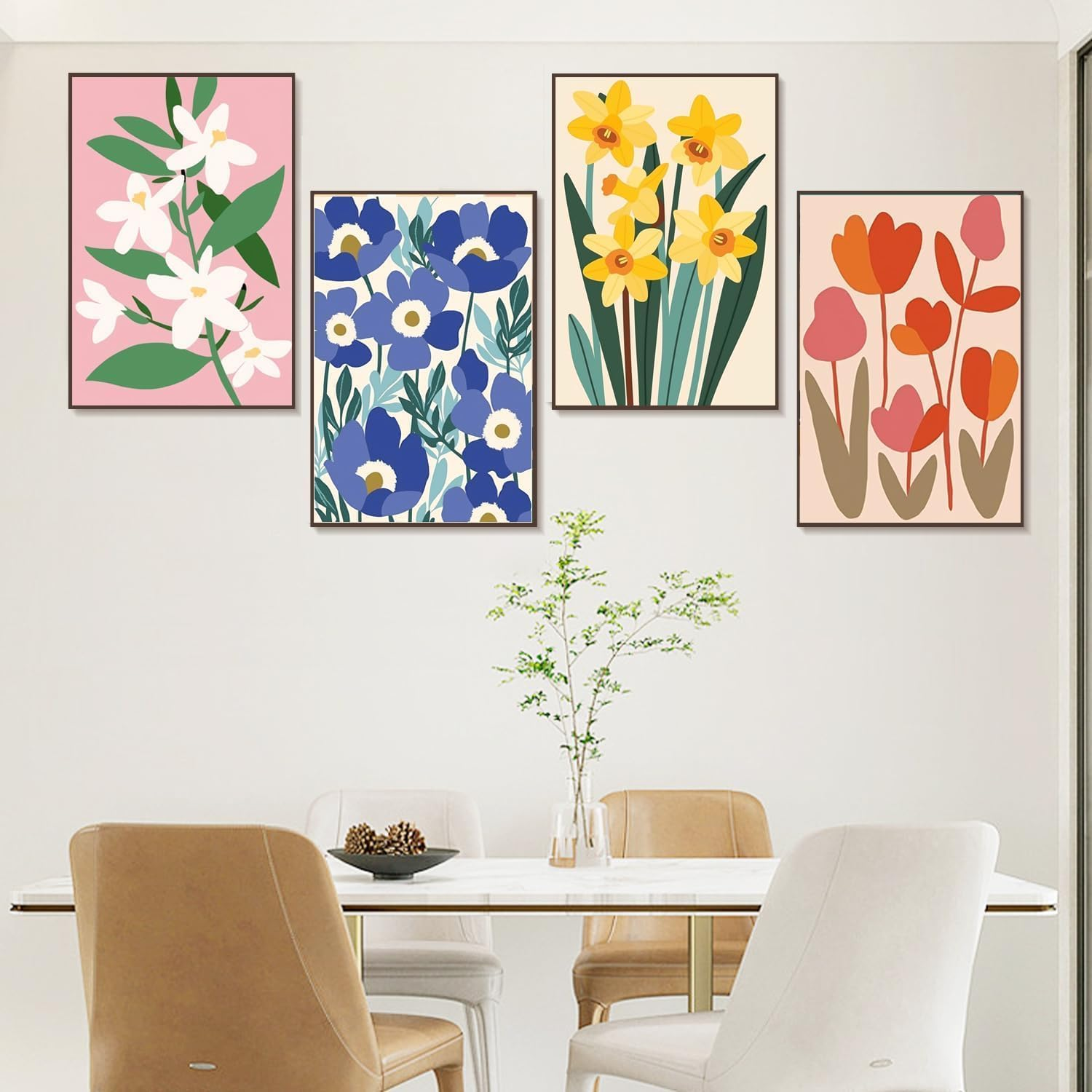 4 Pack Paint by Numbers Kit for Adults with Framed, Simple Flowers Easy Paint by Number Kits on Canvas with Wooden Easel, Floral Painting by Numbers for Beginner Gift Home Decor 8X12 In image number 4