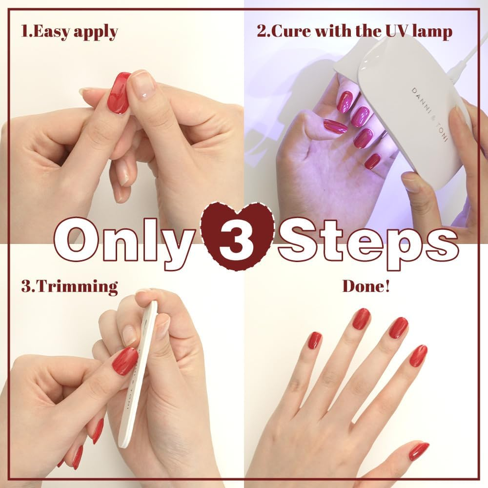 DANNI & TONI 28Pcs French Tips Semi Cured Gel Nail Strips, Pink Soft Self-Adhesive Stickers,Uv/Led Lamp Required Salon-Quality Gel Nail Polish Wraps,French Manicure(Happy-Go-Lucky) image number 4