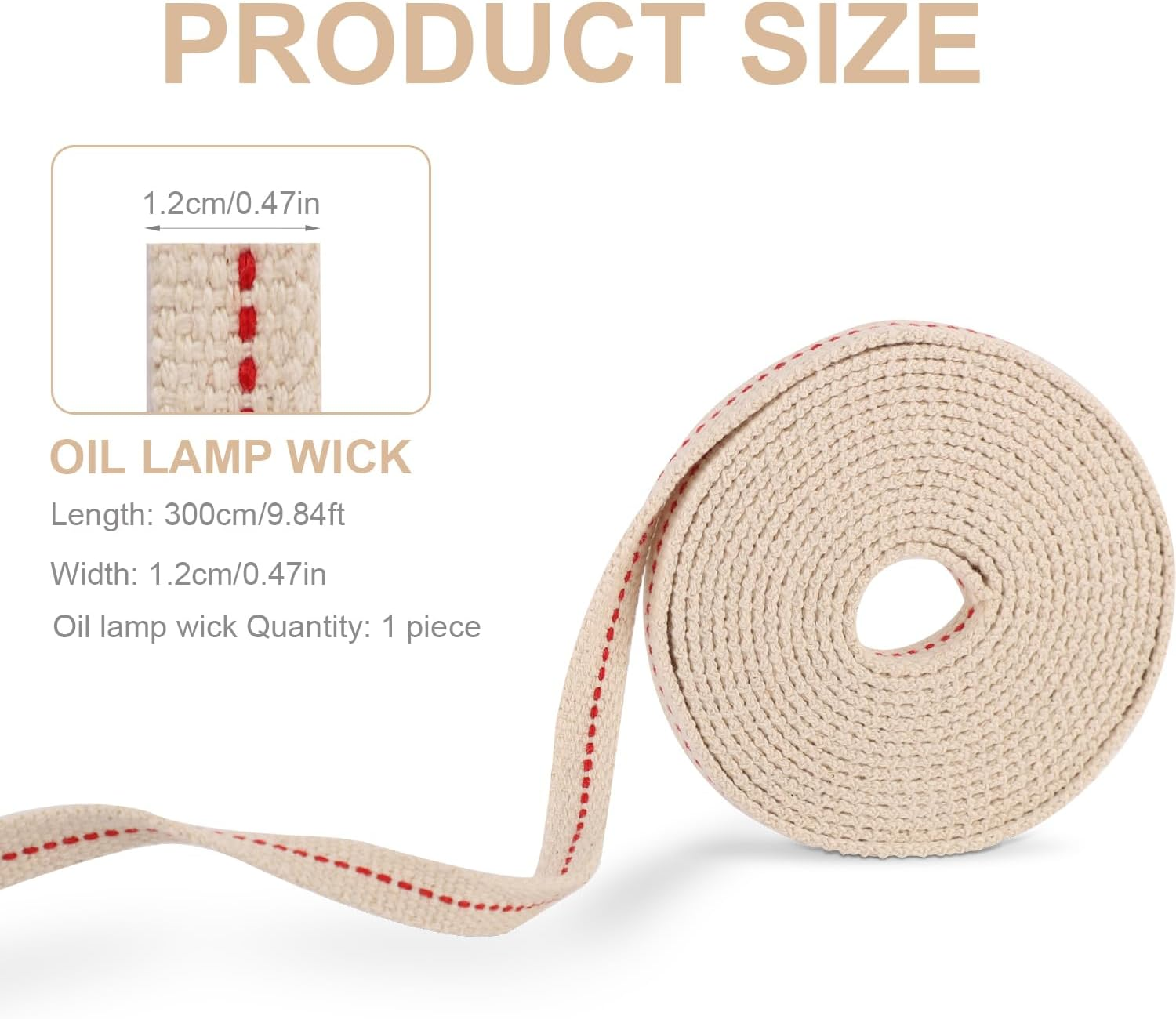 Oil Lamp Wicks, 1/2In Total Length 9.84Ft Cotton Flat Oil Lamp Wicks Cotton Flat Wick for Paraffin Oil Wicks for Oil Lamps with Red Stitch for Kerosene Paraffin Lamp(White) image number 2