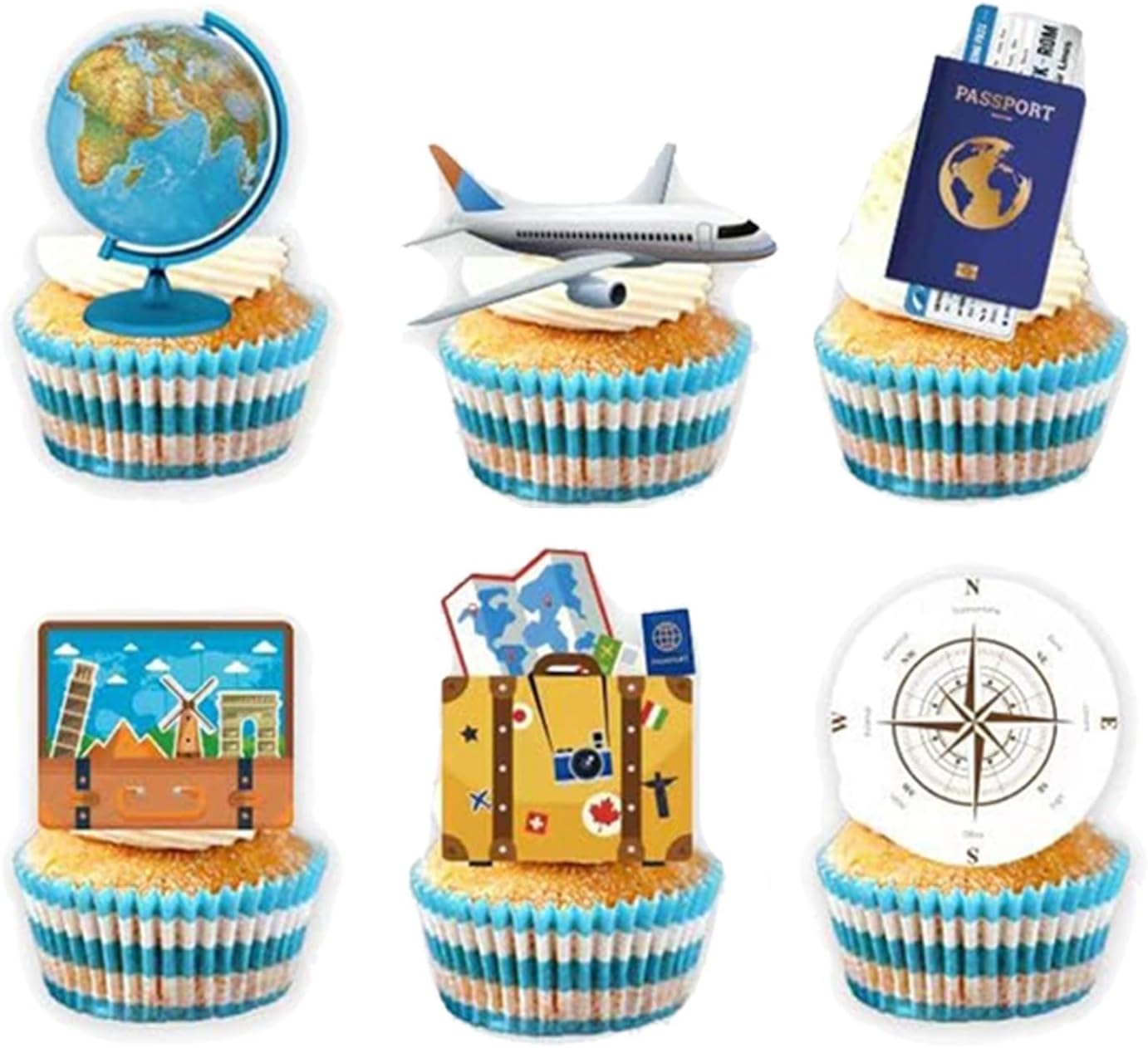 48Pcs Travel Adventurer Cupcake Topper Picks Boy Girl Children Party Decoration Travel Adventurer Party Favors Travel Adventurer Party Cake Decoration Supplies (B) image number 1