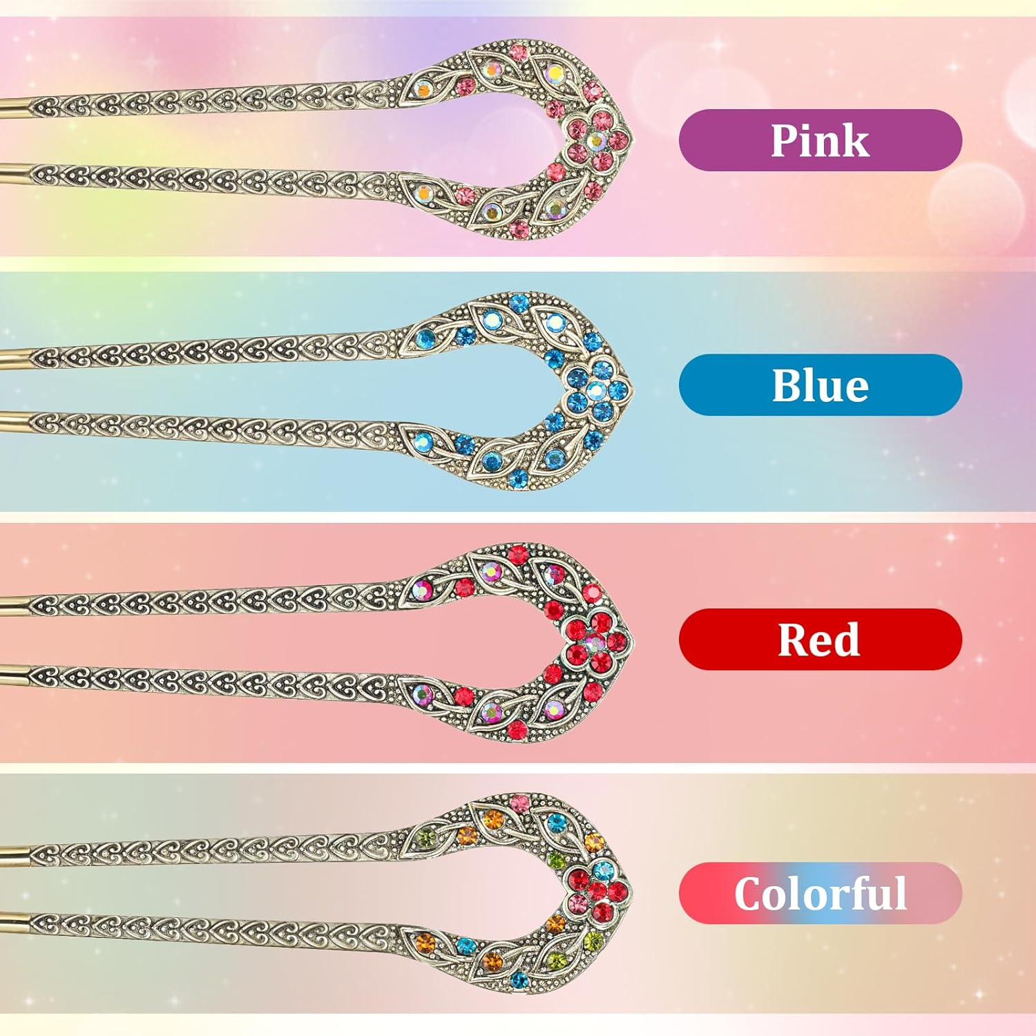 Sibba French Hair Pins 4 Pcs U Shape Hair Fork Pins Chopsticks Hairpins Picks Metal Hair Sticks Hairclips Vintage Long Hair Hairstyle Accessories for Bun Braids Women image number 6