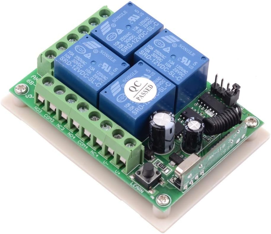 DC 12V 10A Relay Remote Control Switch, 433Mhz 4 CH Universal Remote Control Momentary Wireless Switch for Wireless Control and More image number 4