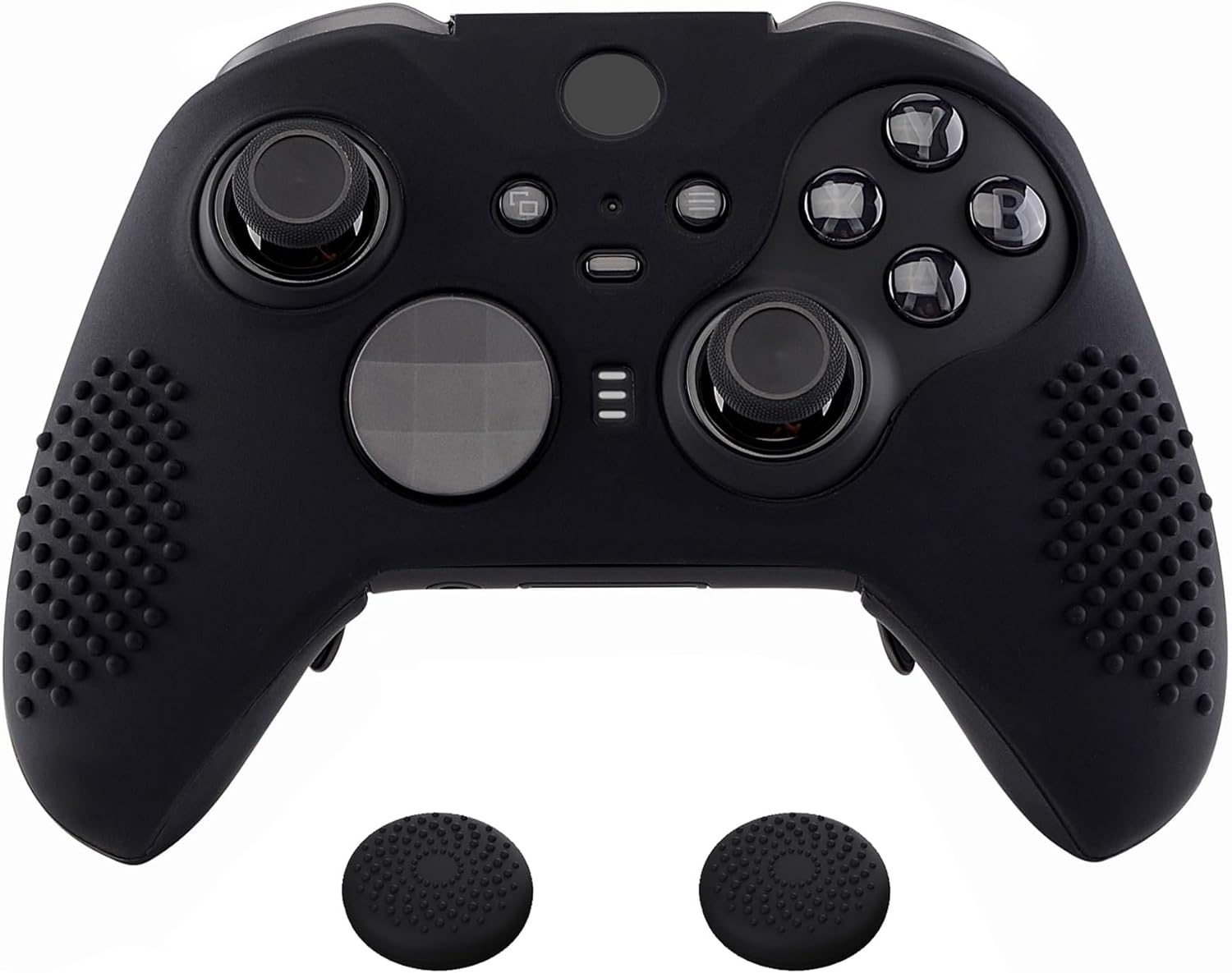 Extremerate Playvital Green & Black Soft Anti-Slip Silicone Cover Skins for Xbox One Elite Controller Series 2, Custom Protective Case for Xbox Elite Series 2 Core Controller with Thumb Grips