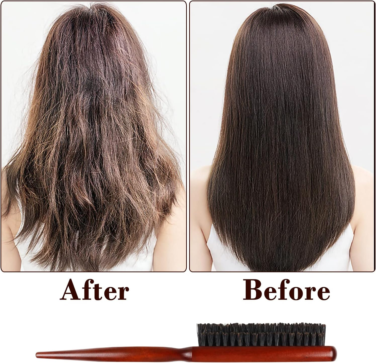 Boar Bristle Teasing Hair Brush for Women Wooden Teasing Comb with Rat Tail Pick for Hair Sectioning Used for Edge Control, Backcombing, Smoothing, and Styling Fine Hair to Create Volume image number 5