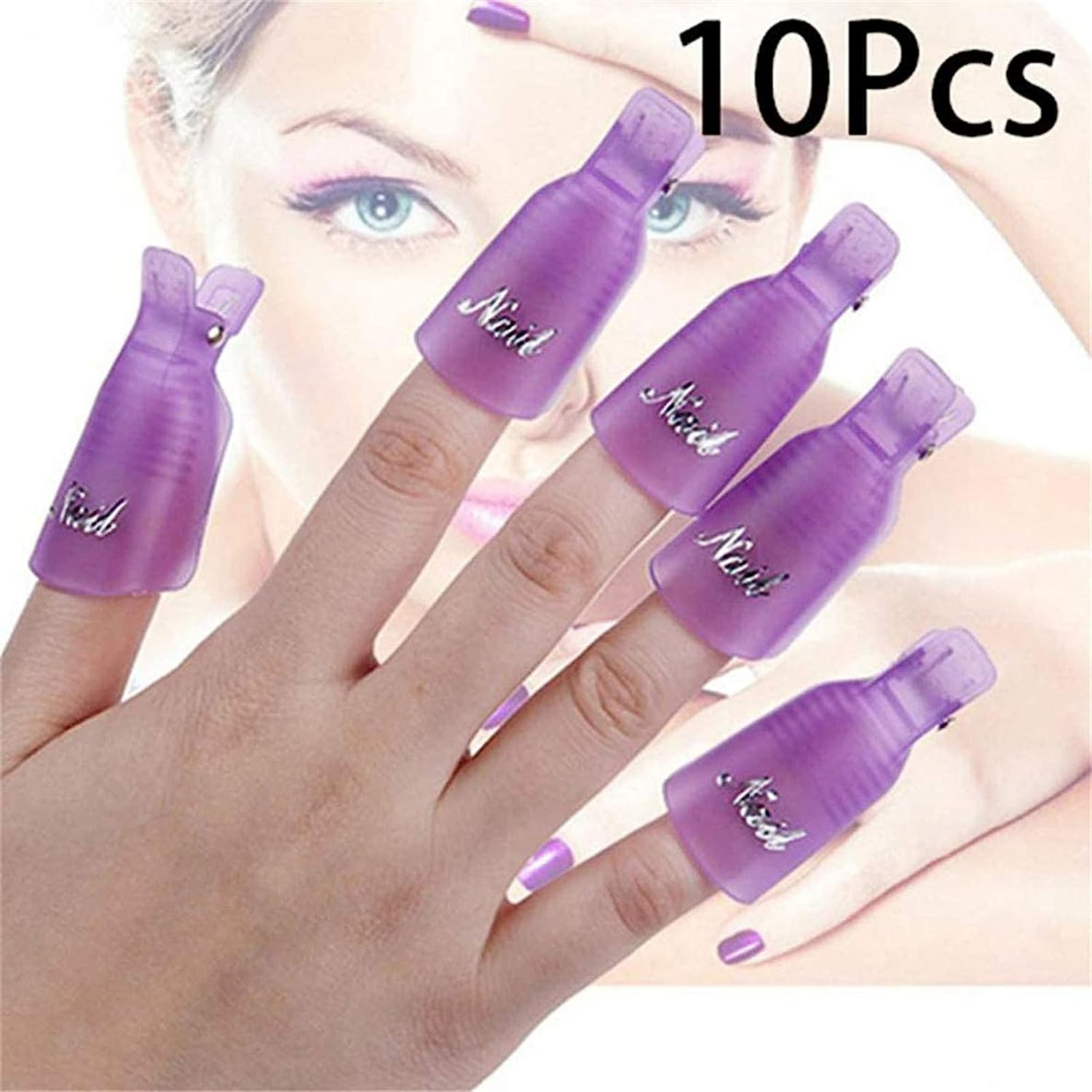 TAVVKE Nail Polish Remover Clips Set, Nails Art Gel Cap Soak off Clip UV Manicure Acrylic Nails Wrap Tool 10 Pcs (Purple) - Pink image number 2
