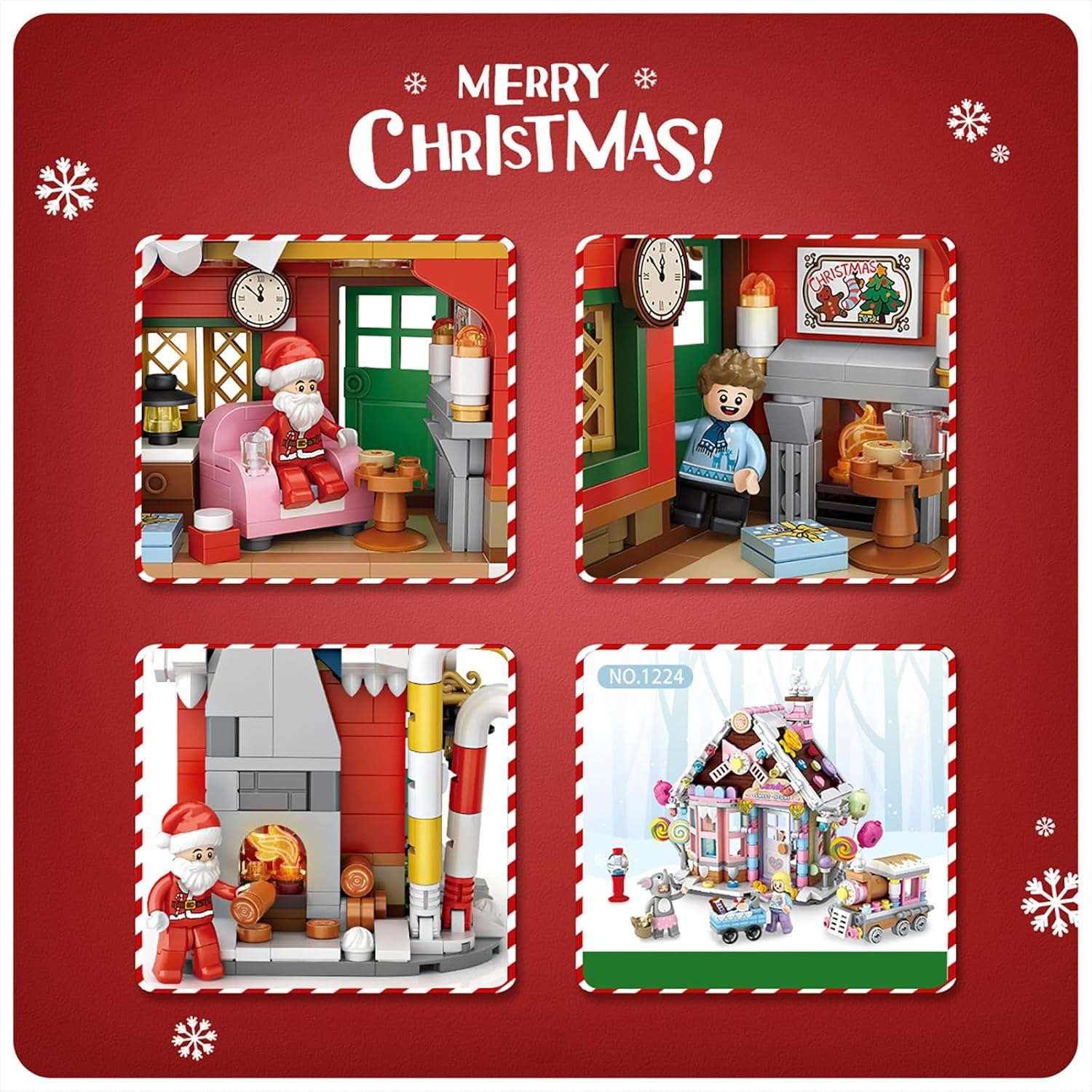 Christmas House Building Kit 788 PCS &ndash; Winter Holiday Village Santa Claus House with Sleigh, Dogs, Tree & Minifigures &ndash; Creative Construction Toys & Xmas Display image number 6
