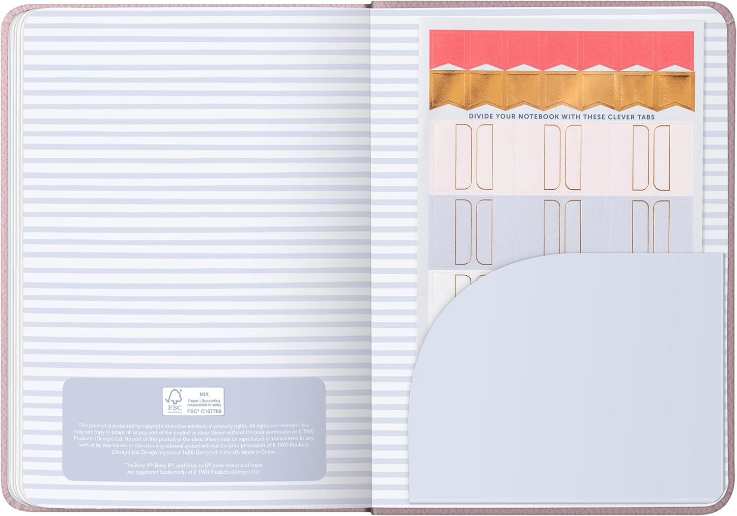 Busy B A5 Busy Life Notebook Pink Faux Leather Cover - Perfect for Students, Teachers, Work & More with Lined Pages, Undated Month Planners, Stickers, Storage Pocket & Elastic Closure - Blue Marble image number 6