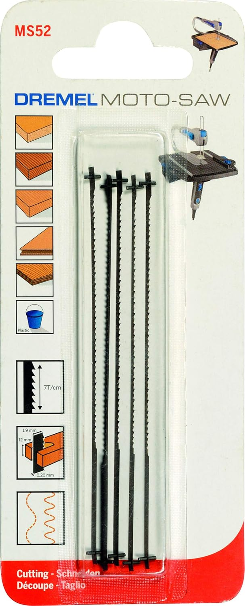 Dremel MS52 Fine Saw Blade 5-Pack for Compact Scroll/Table Saw MS20, Accessory Kit with 5 Fine Saw Blades, 12 Mm Cutting Depth for Woodworking