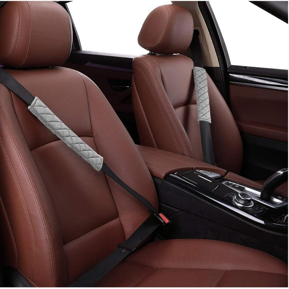 4 Pack Universal Car Seat Belt Pads, Adult Seat Belt Shoulder Strap Covers Harness Pad for Car/Bag,Soft Comfort Helps Protect You Neck Shoulder from the Seat Belt Rubbing 4Pack-Gray image number 3