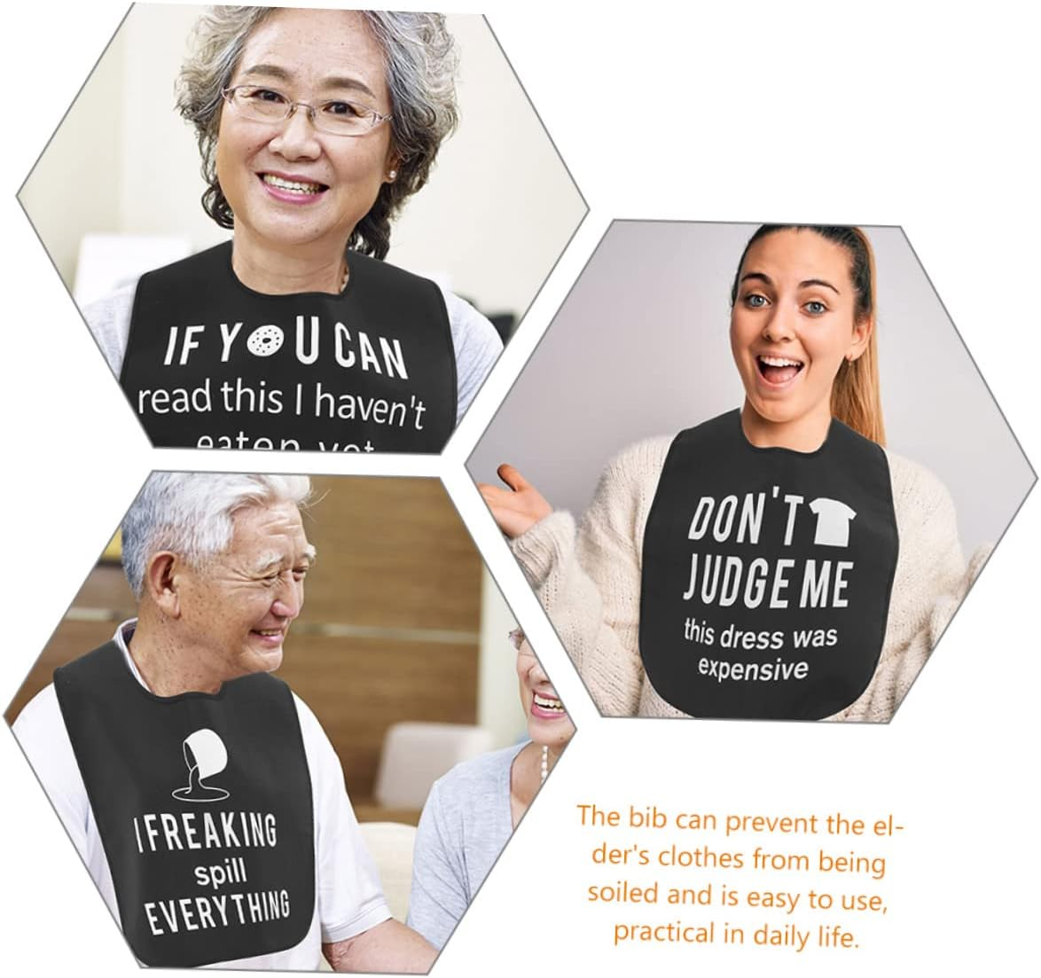 IWOWHERO 3 Pcs Adjustable Adult Bibs for Seniors Decorative Washable Bibs for Elderly Eating Reusable Dining Protectors Women Comfortable Fit for Everyday Use image number 6