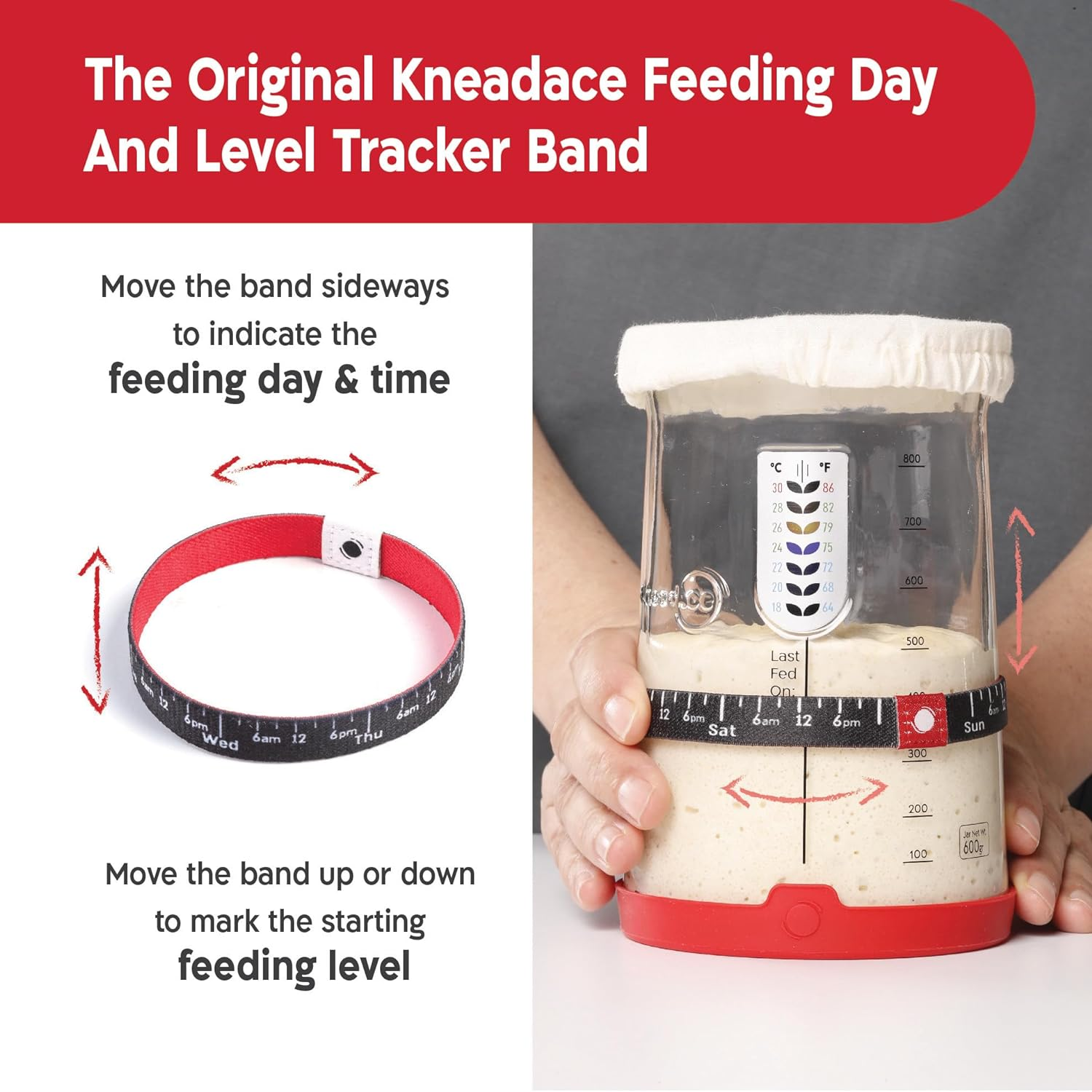KNEADACE Pro Sourdough Bread Starter Kit - 34 Oz Large Capacity Jar with 5 Unique Features for the Perfect Sour Dough Bread & Sourdough Starter Kit Baking Supplies, (KA06)
