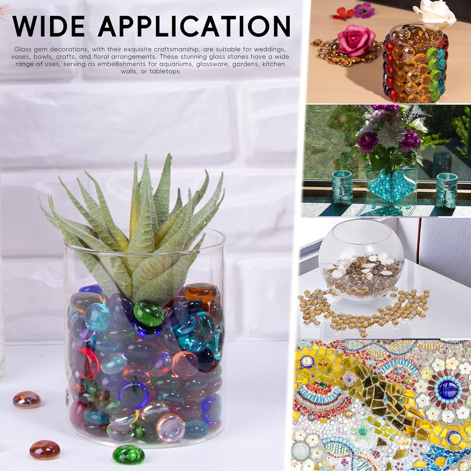 1 LB Mix Color Glass Beads, Mini Flat Glass Marbles for Vase Fillers, Floral Bottom Mancala Gems Pebbles Fish Tank Rocks for Table Scatter Aquarium,Home Decorative Art Craft Supplies(0.5"~0.7")~450G image number 4