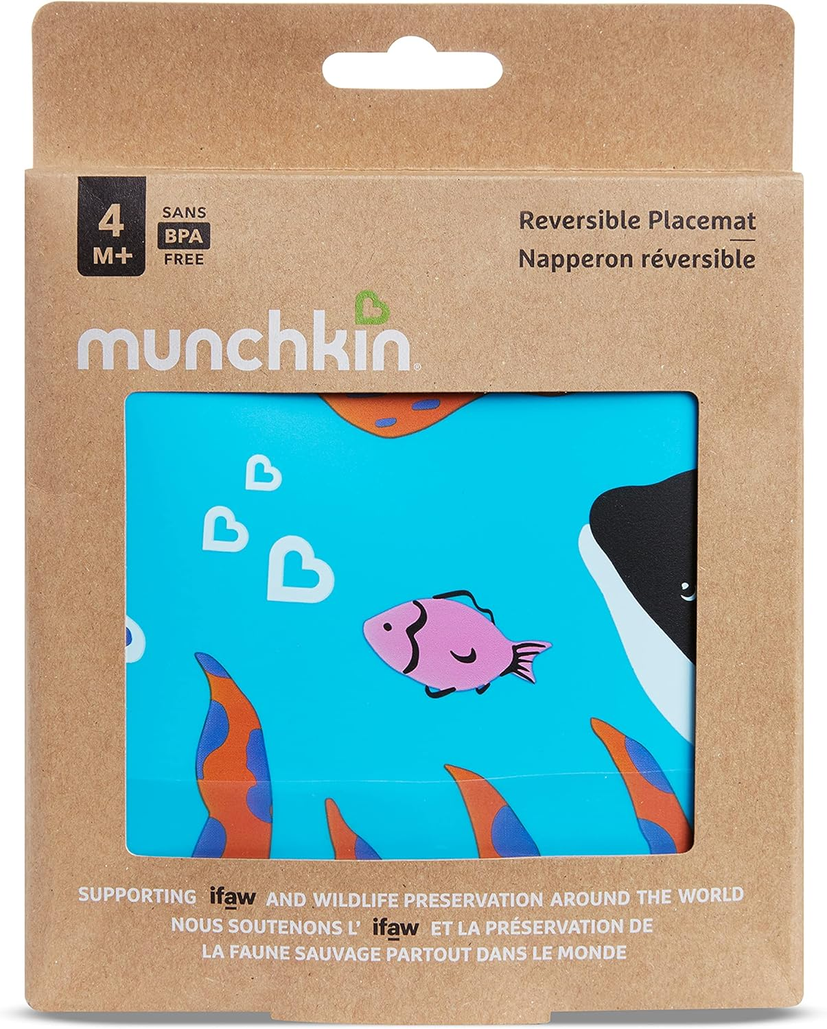Munchkin Wildlove Reversible Silicone Placemat for Kids, 1Pk, Orca image number 2