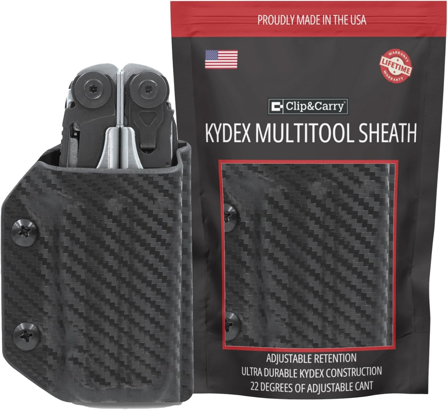 Clip & Carry Kydex Multitool Sheath for LEATHERMAN Surge - Made in USA (Multi-Tool Not Included) EDC Multi Tool Sheath Holder Holster Cover (Carbon Fiber Black)