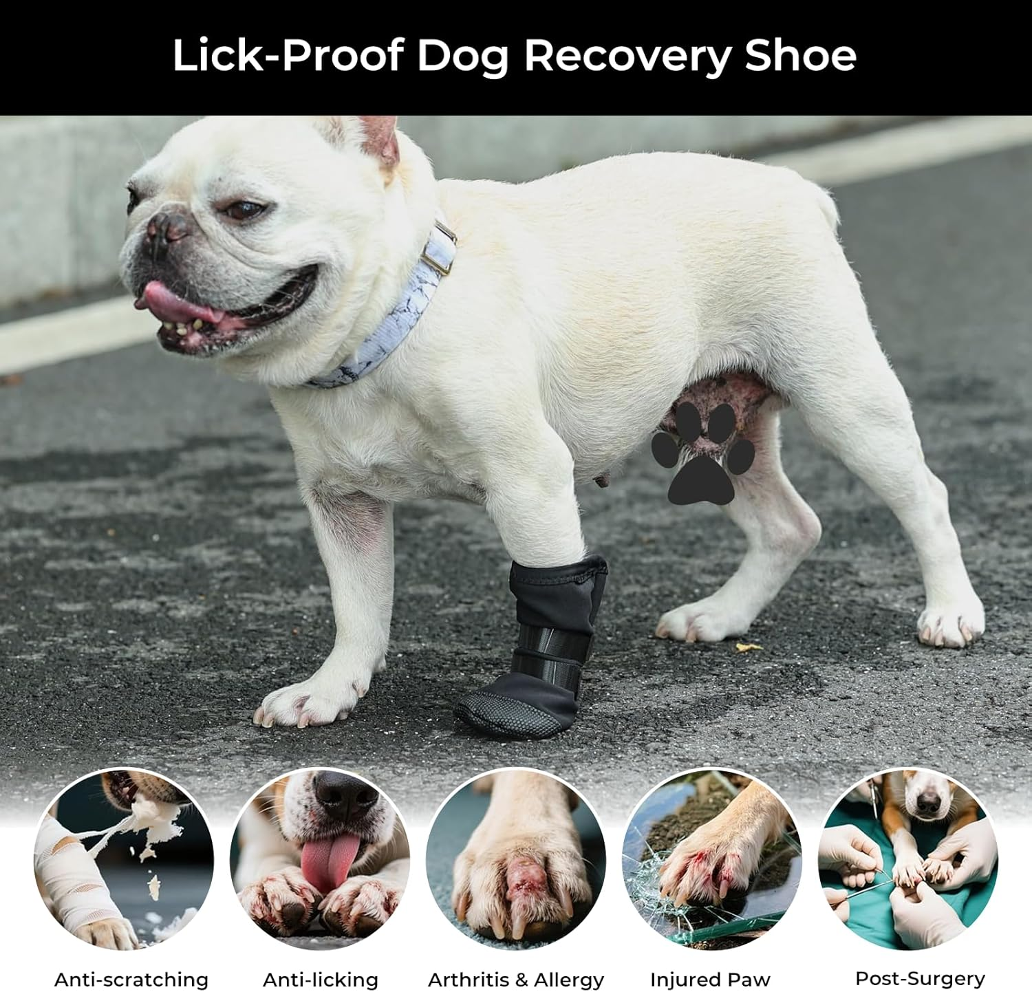 Dog Paw Wound Recovery Boot, Breathable Bootie for Injured Paw, Anti-Slip Shoe with Self-Adhesive Strap, Dog Paw Protector for Outdoor Walking & Keep from Licking Wounds image number 4