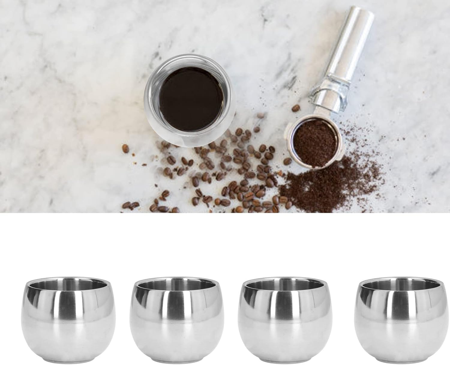 4Pcs Coffee Mug, 150Ml Stainless Steel Camping Mugs Outdoors Drinking Cup Picnic Mug, Double Layer Insulated Cups for Outdoor Camping Travel Hiking Beach Picnic image number 2