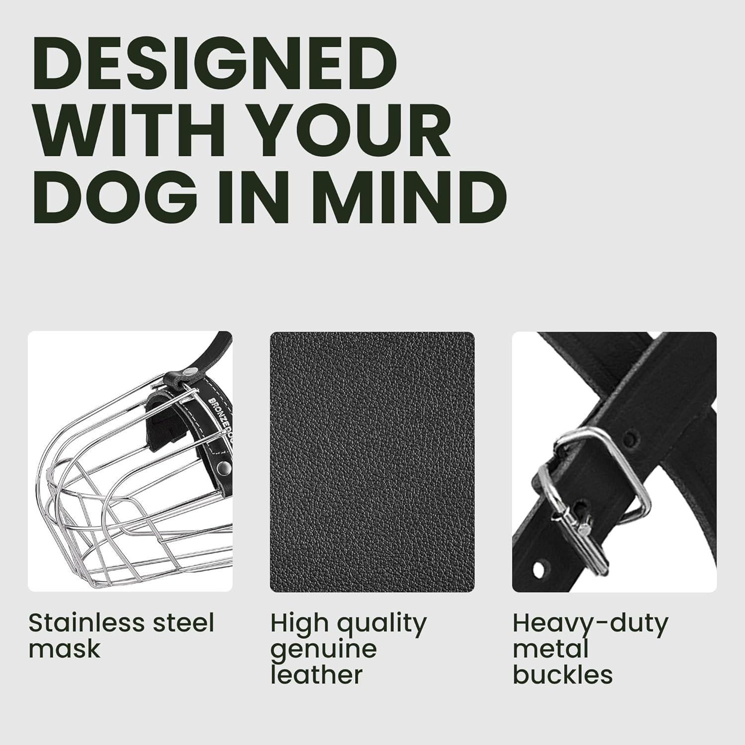 Bronzedog Dog Muzzle Pitbull Metal Mask Amstaff Wire Basket Pit Bull Adjustable Leather Straps for Large Dogs image number 3