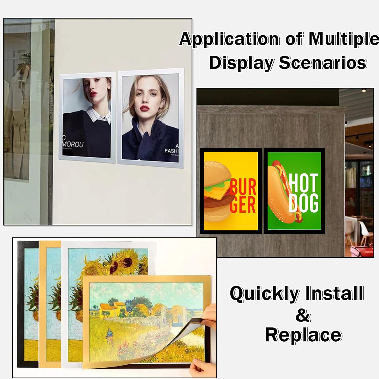 Gocoffun A4 Magnetic Sign Holder, 10 Pack Self-Adhesive Magnetic Frame, Waterproof Clear Display for Home, School, Store, Notice, Picture (Black) image number 4