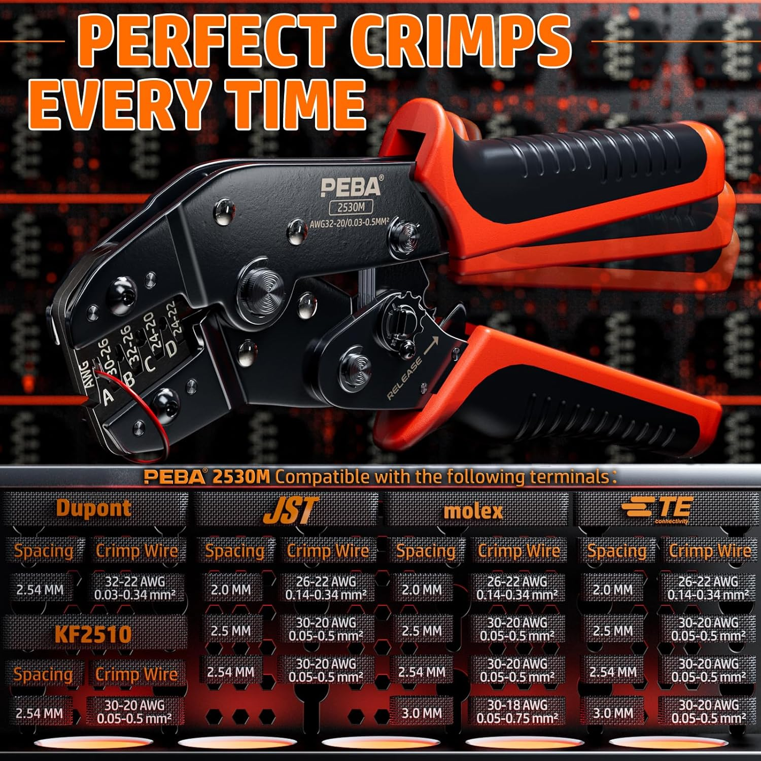 PEBA Crimp Tool Connector Kit, 20 Types JST-XH/JST-SM/JST-SYP 2.5Mm Connectors Kit, AWG32-20 Micro Connector Crimper for 3.0Mm, 2.54Mm, 2.5Mm, 2.0Mm Pitch JST, Dupont, Molexte Open Barrel Terminals image number 5