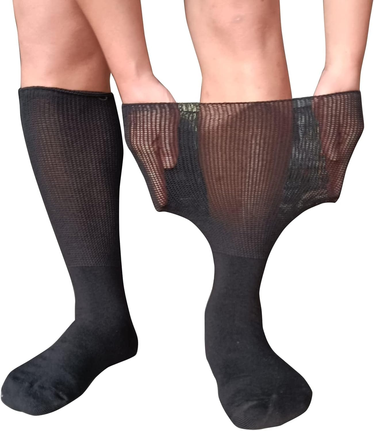 Extra Wide Socks for Diabetic Swollen Feet, Super Wide Bariatric, Walking Boot Cast, Non Binding Hospital, Diabetic for Women Men, Swollen Loose Fit Lymphedema, Black/2Pairs, One Size image number 5