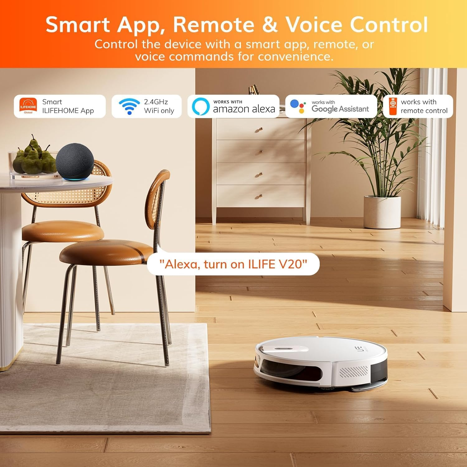 ILIFE V20 Robot Vacuum Cleaner and Mop, 5000Pa Suction, Laser Navigation,140Min Runtime,Multi-Floor Mapping,App/Alexa/Google Compatible Smart Robot Vacuum Cleaners for Hard Floors and Carpets (V20) image number 5