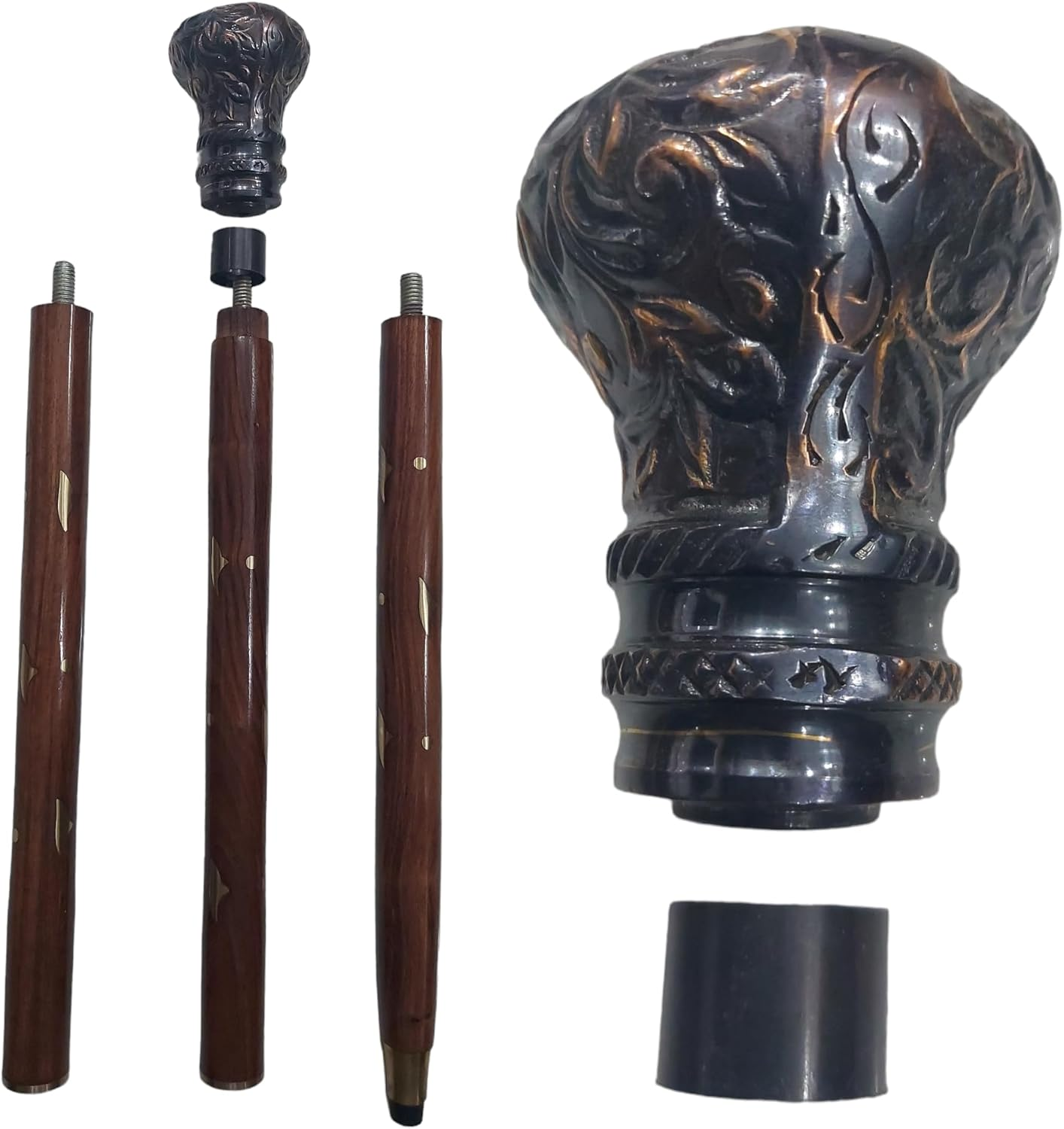 New Dolchi Timeless Grace: Vintage Style Wooden Cane with Antique Brass Victorian Handle image number 3