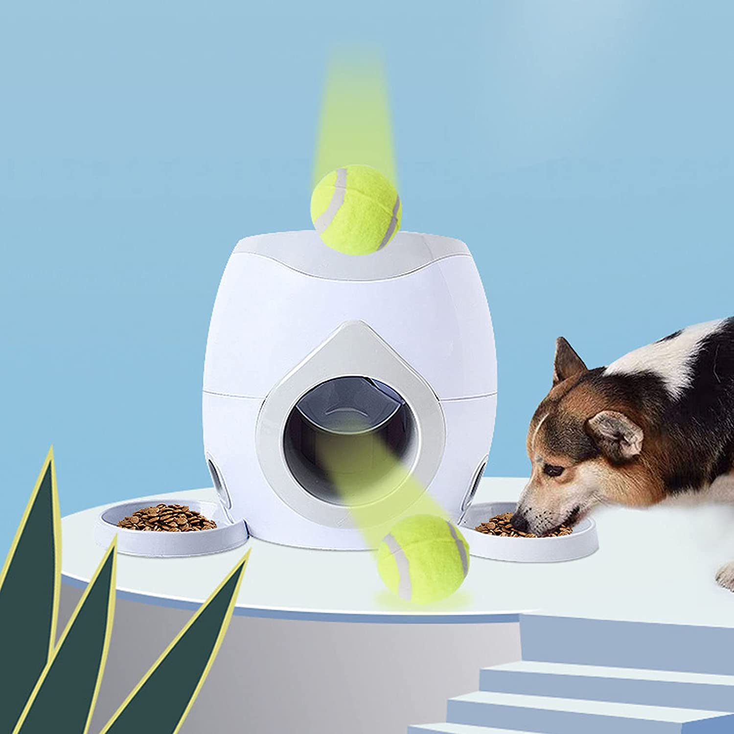 Dog Tennis Food Reward Machine Interactive Dog Ball Feed Machine with Feeding Flat Tray for Dog Puppy Makes Your Pet Healthier, More Energetic and Flexible for Small to Medium Size image number 1