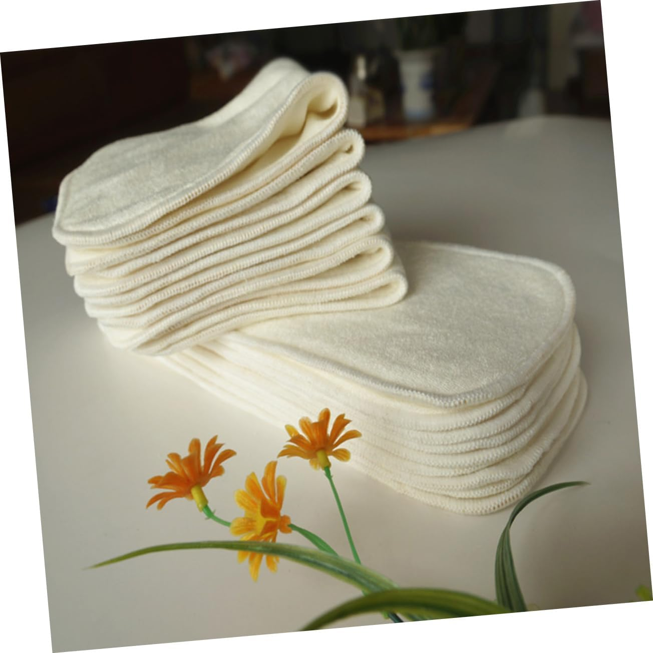 6Pcs Natural Bamboo Charcoal Diaper Inserts Washable Cloth Liners for Beige Reusable Soft Convenient for Parents the Go image number 2