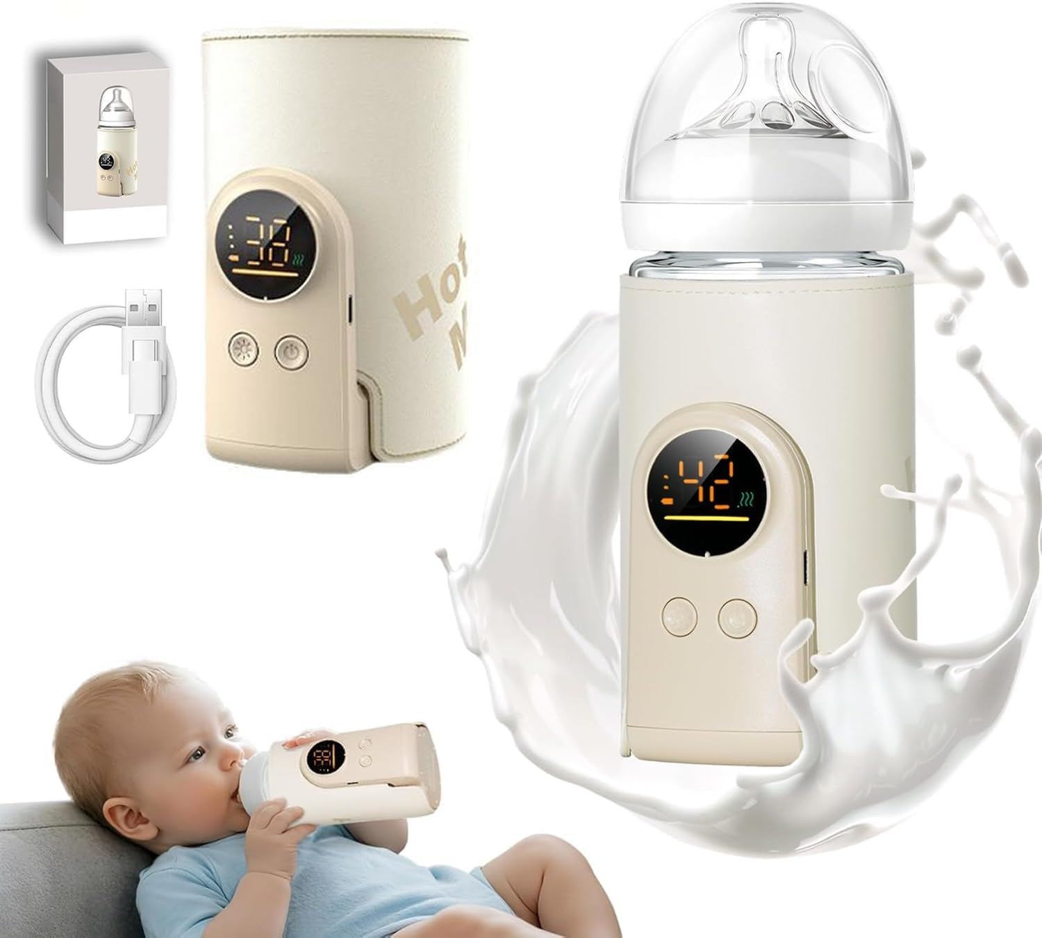 Portable Bottle Warmer for Travel, Rapid Warming with Battery(8000Mah), Warm for 6-10 Hours,Led Display & Temperature Control,Waterless Milk Warming for Comfortable Baby Feeding,Bottle Warmer on the Go image number 4