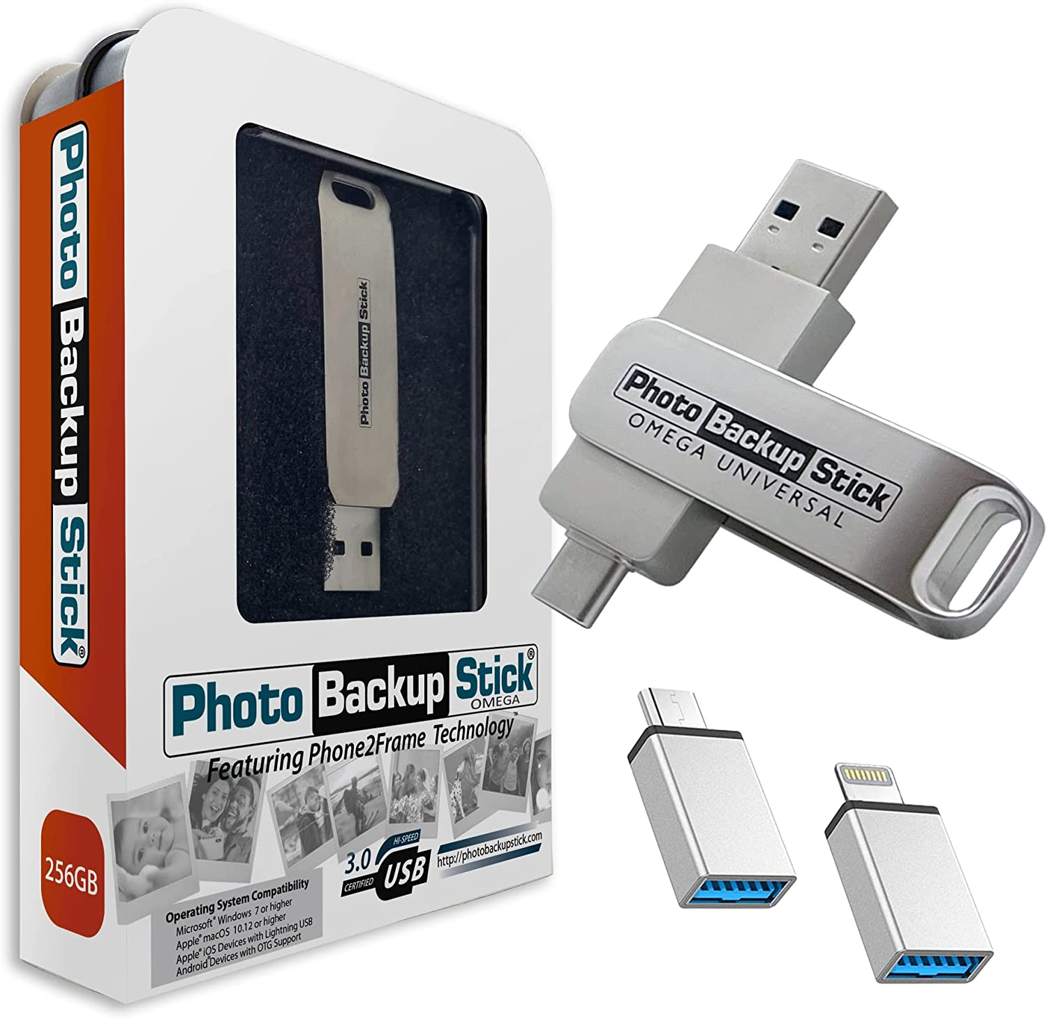Photo Backup Stick Omega Universal Picture and Video Backup for Any Device - Iphone, Android, Computer, Tablets (256GB) image number 2