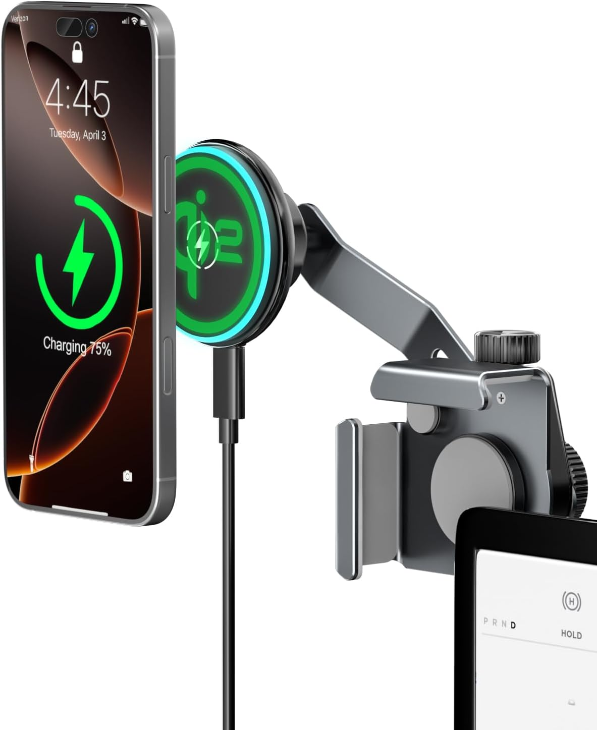 Cloudvalley Qi2 15W Wireless Charger Phone Holder Compatible with Tesla Model Y/3/S/X/Cybertruck, Adjustable Magnetic Car Mount, Extendable Metal Design for Iphone Charging image number 6