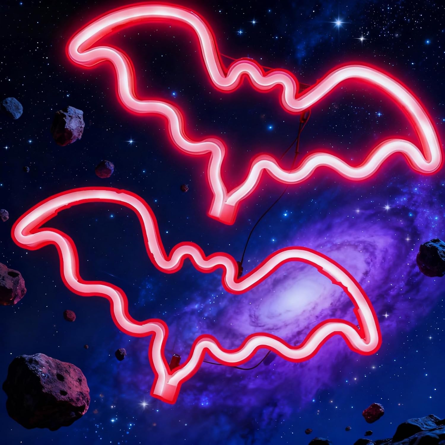 Xusdamyj 2 Pieces Flying Bat Halloween Neon Sign Bat Light Halloween Party Decoration Bedroom Light Home Wall Decor image number 1