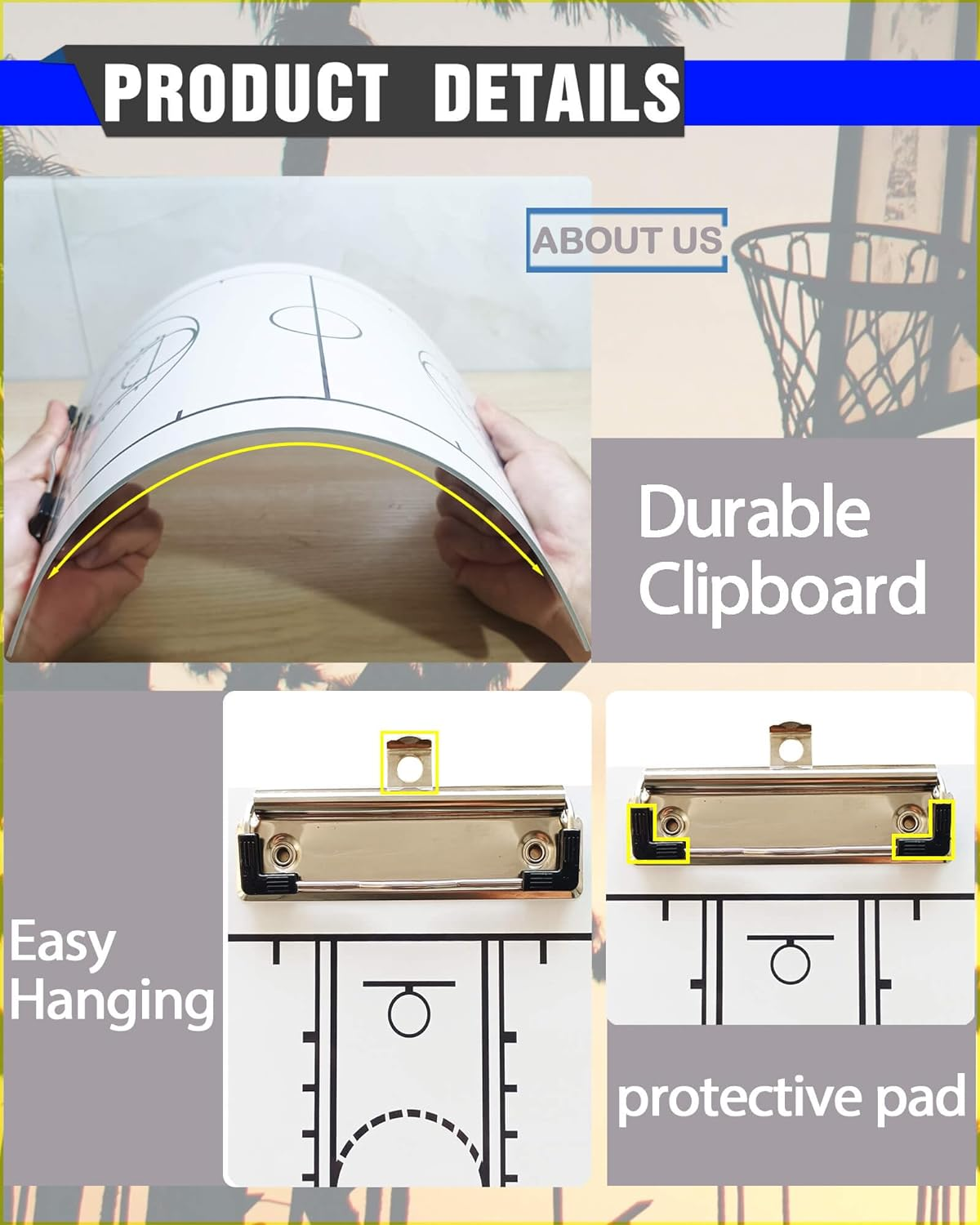 Basketball Coaching Board Double-Sided, Basketball Clipboard for Coaches, Basketball Dry Erase Board for Coaches, Basketball Whiteboard Tactical Play Board image number 2