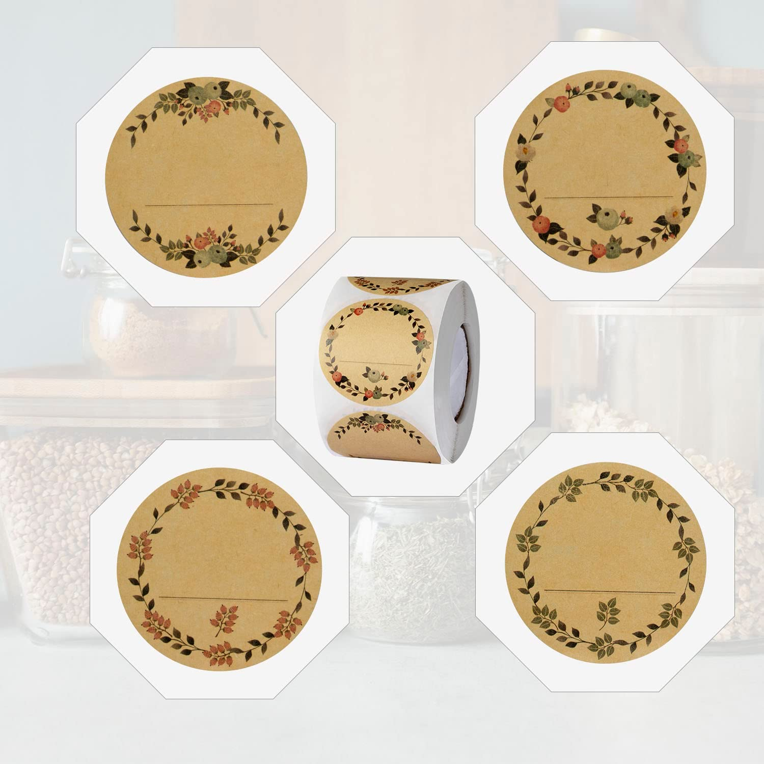 500Pcs Sticky Labels,Self Adhesive Labels,Natural Kraft round Labels,Food Labels,Self-Adhesive Blank Labels for Jam Tubes,Bottles,Baked Goods,Gifts,Envelopes（Brown-1 - Brown-3 image number 3