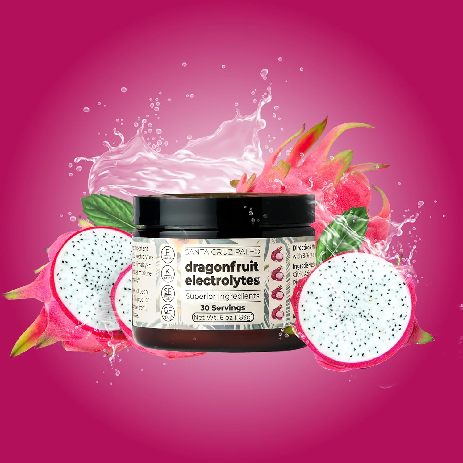 Real Salt Electrolytes - Santa Cruz Paleo - 30 Servings - 1 Jar (Dragonfruit) image number 5