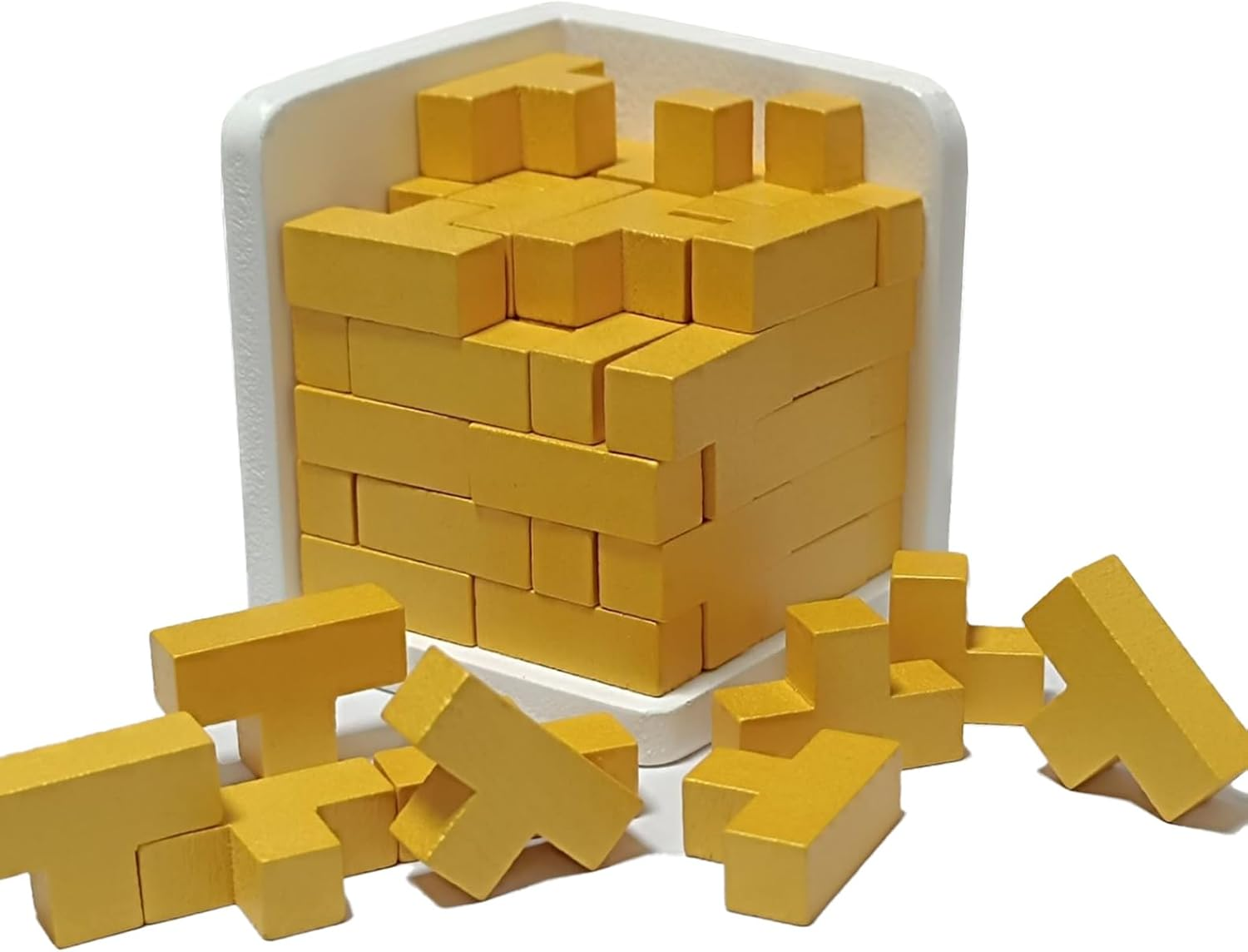 Wooden Brain Teaser Puzzle Cube Wooden Puzzles T-Shaped Jigsaw Logic Puzzle Educational Toy for Kids and Adults by AHYUAN (Golden)