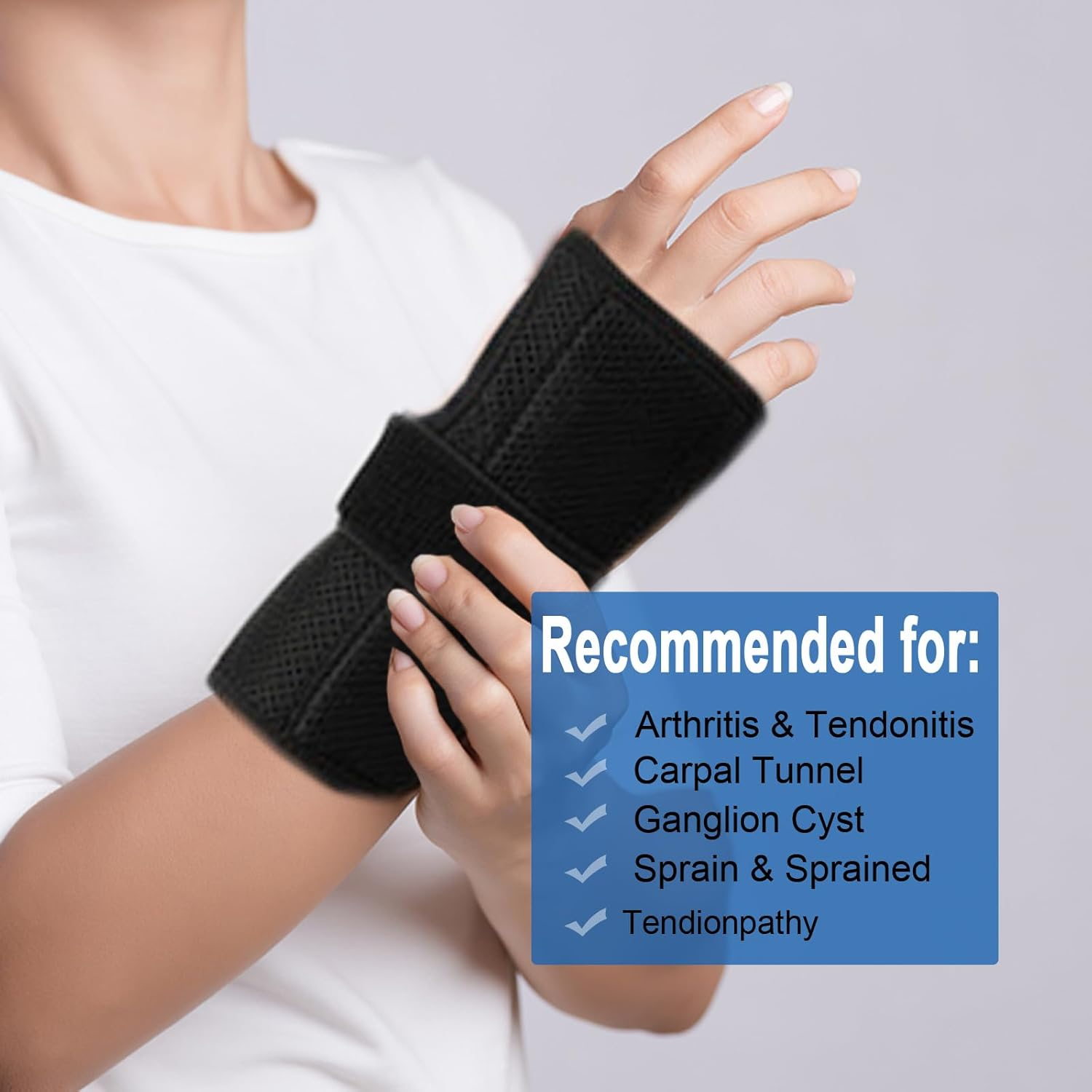 Paskyee Carpal Tunnel Wrist Brace for Men and Women, Adjustable Wrist Support for Right and Left Hand, Pain Relief for Arthritis, Tendonitis, Sprains Black Right L/XL image number 1