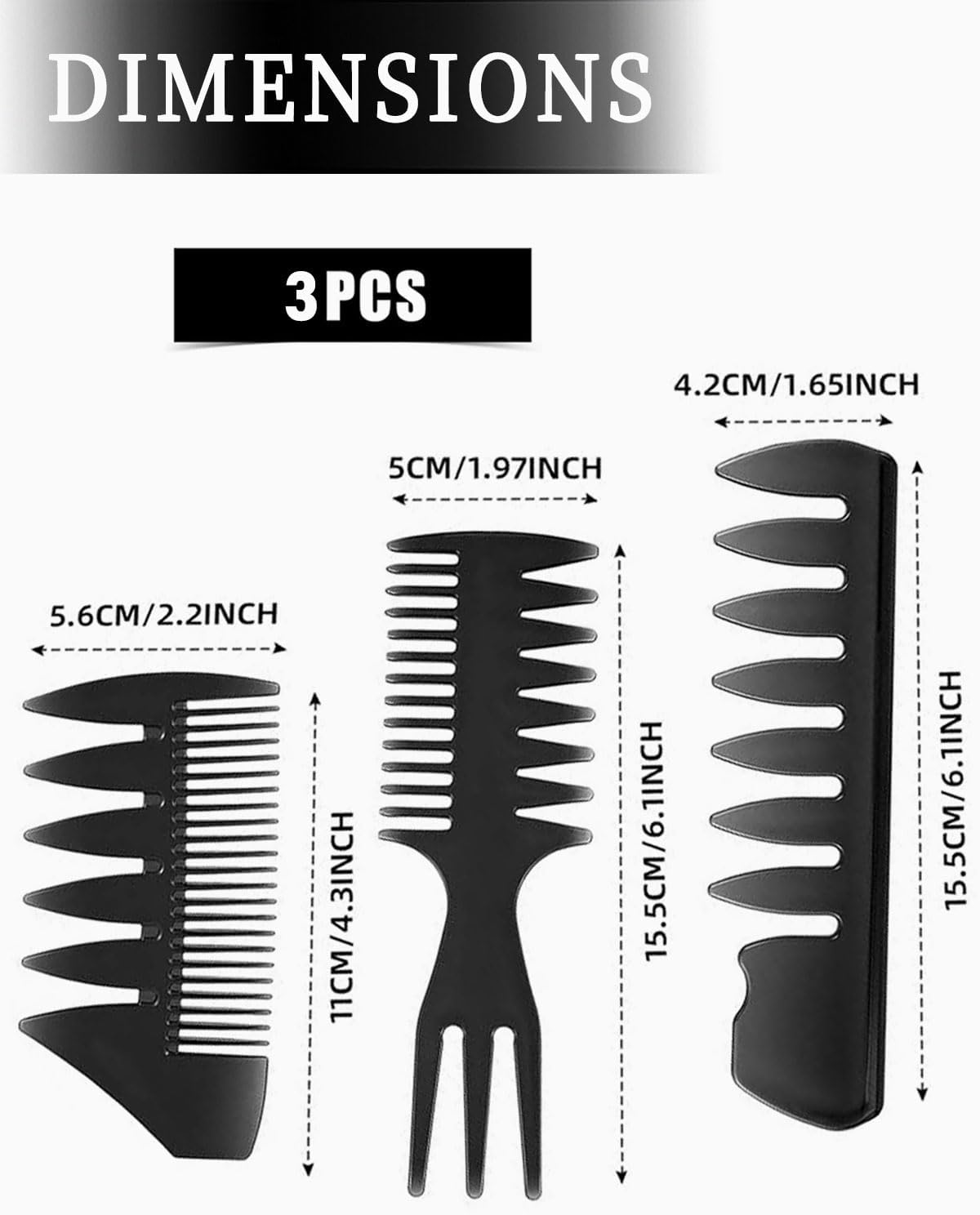 BPTRKOM 3-Piece Professional Styling Comb Set - Professional Wide Teeth Slick Back Hair Comb Rat Tail Hair Brush Detangling Comb and Teasing Comb for Men Hairdressers Salon Hair Styling and Barber image number 5